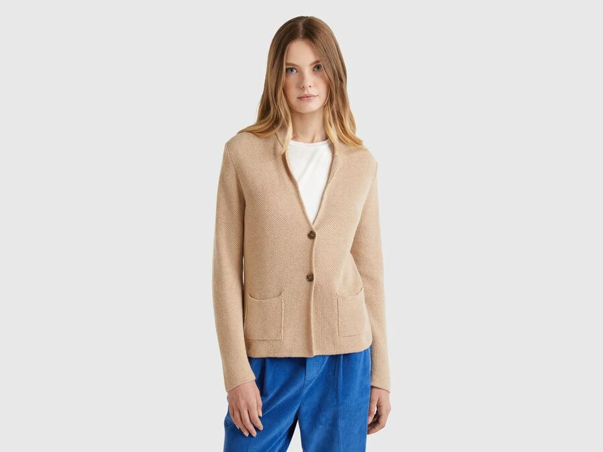 Knit jacket in wool and cashmere blend