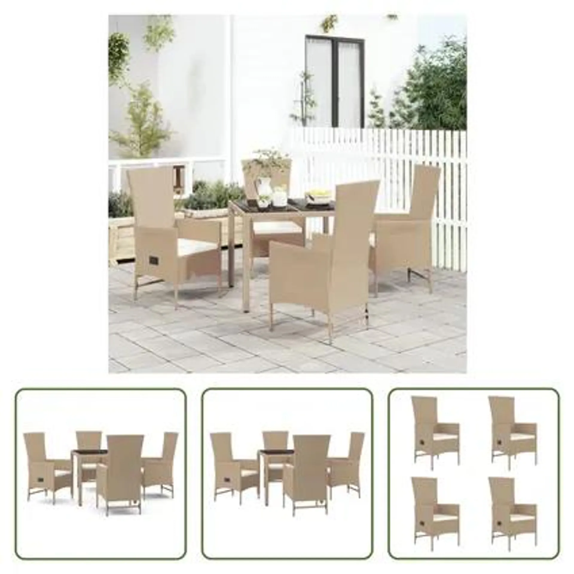 vidaXL Ensemble à manger de jardin avec coussins 5pcs Beige poly rotin