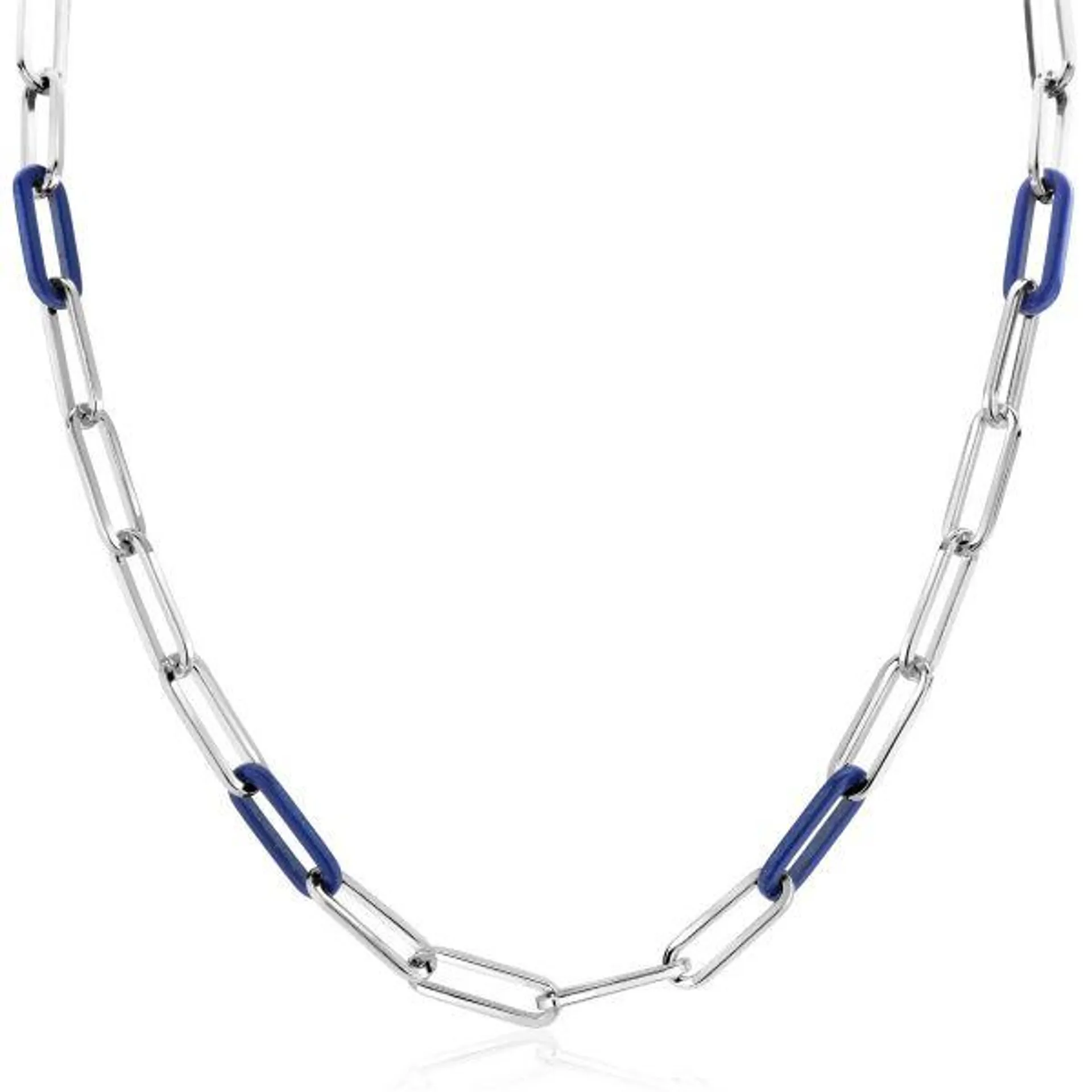 ZINZI zilveren ketting met paperclip-schakels en trendy schakels in lapis blauw 45cm ZIC2549