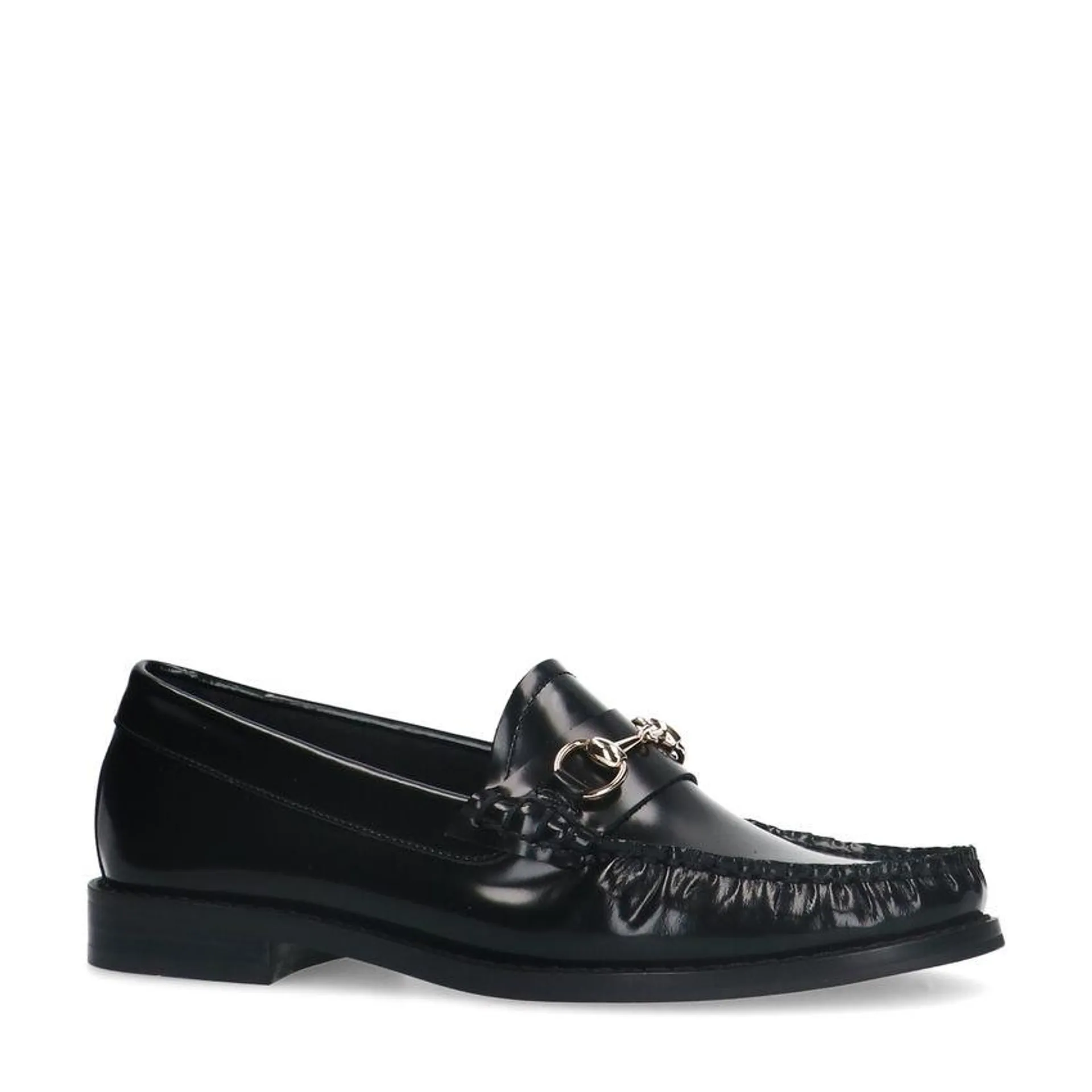 Zwarte leren loafers met goudkleurige chain