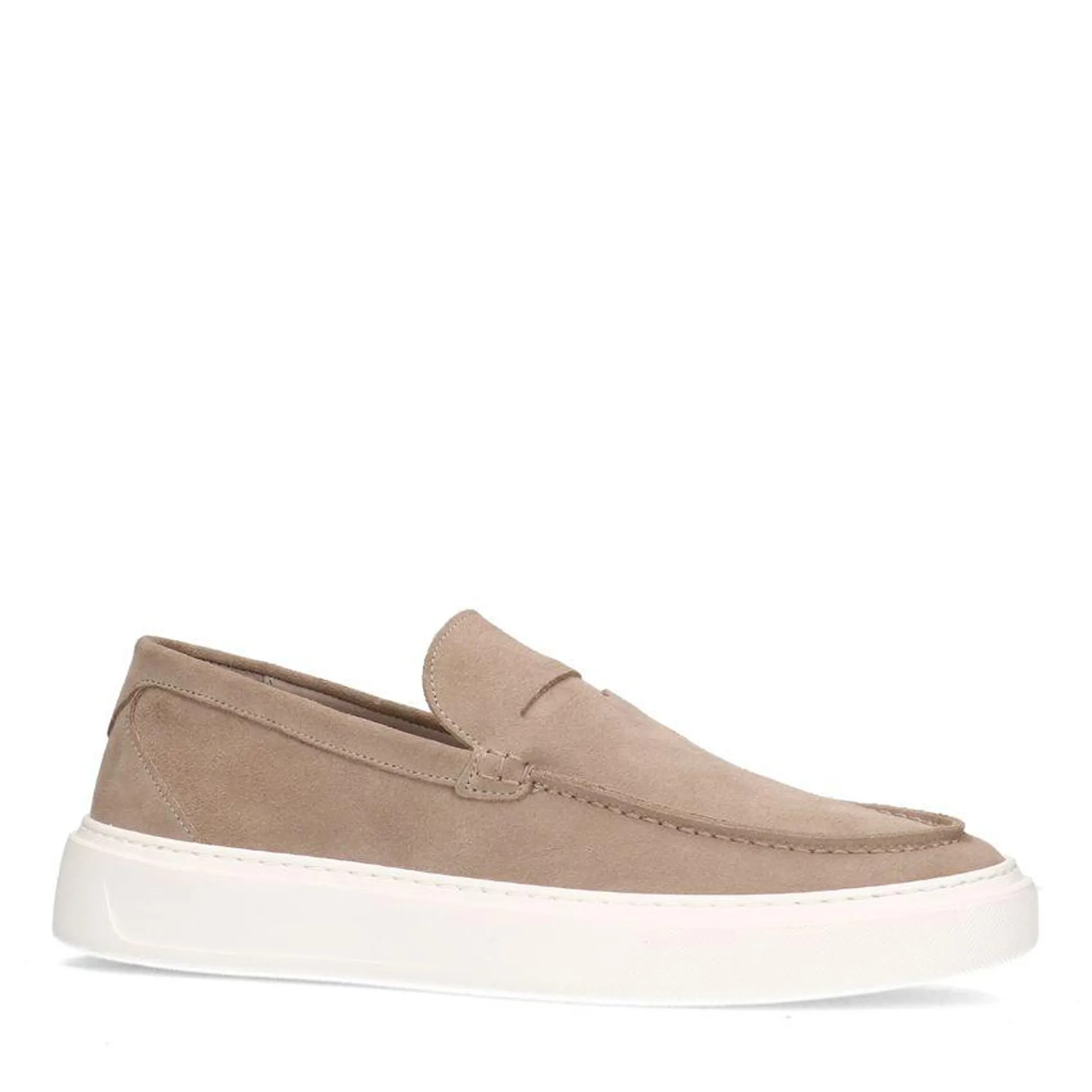 Beige suède loafers met sportieve zool