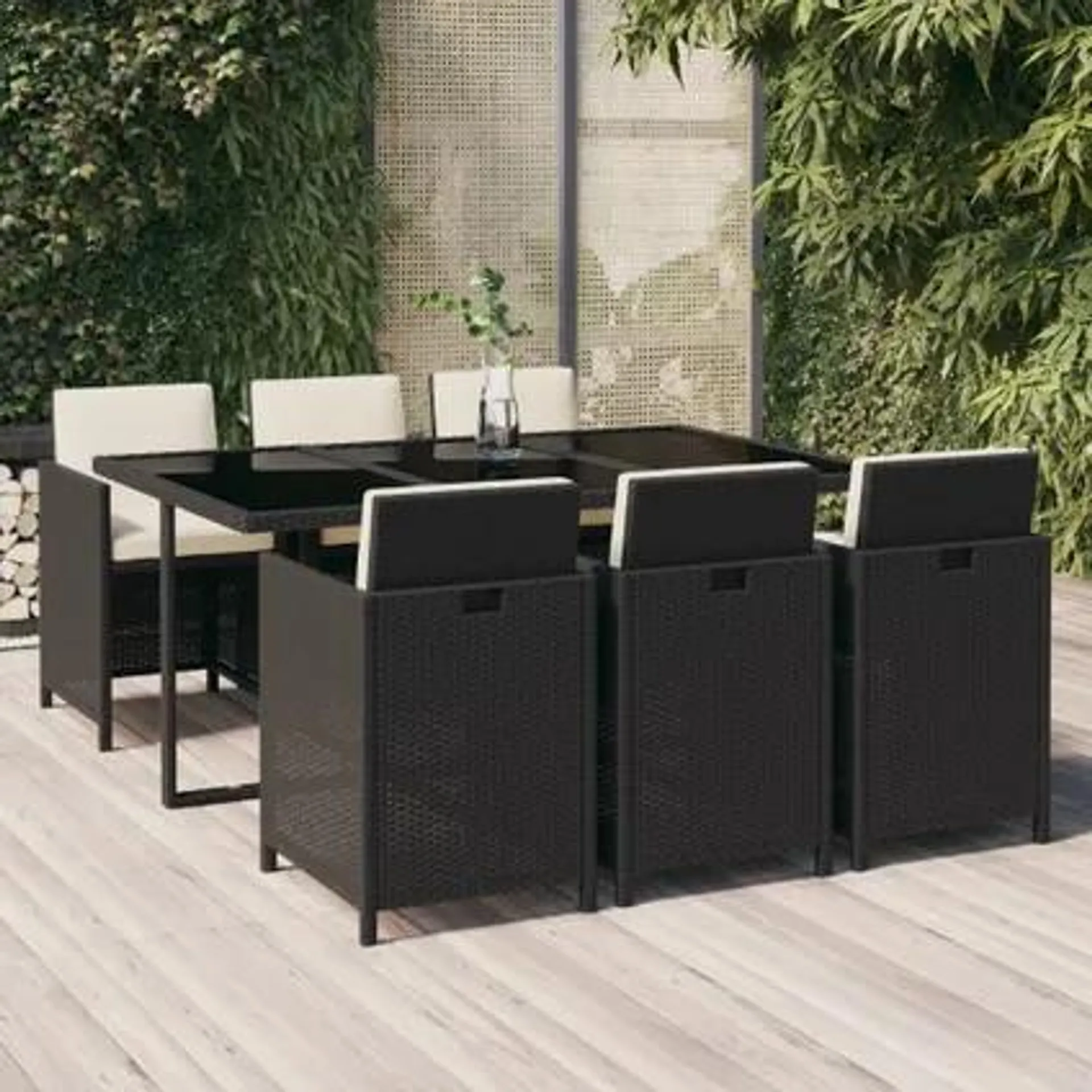 The Living Store - Rotin synthétique - Mobilier à dîner de jardin et coussins - TLS309553