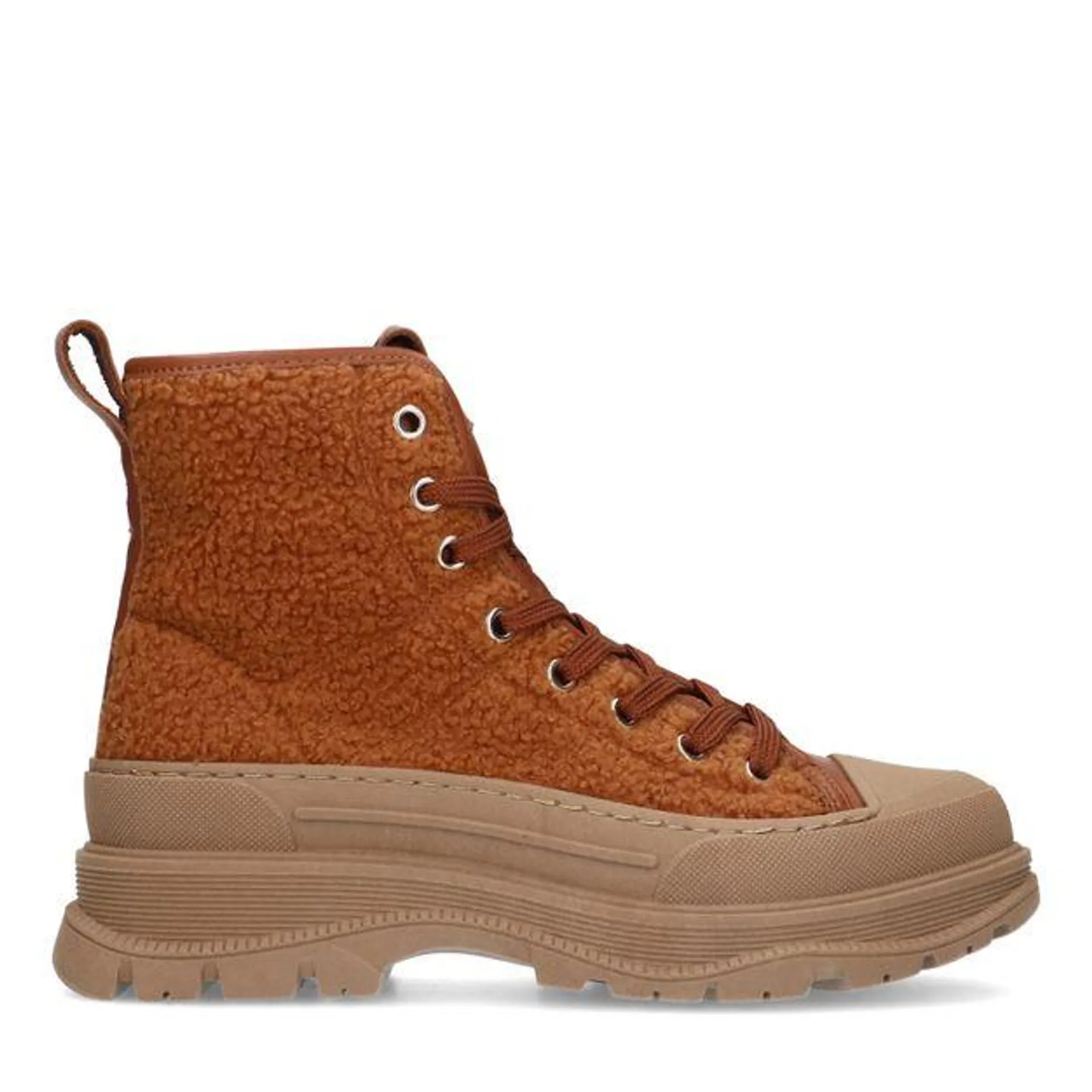 Camel leren fluffy sneakers