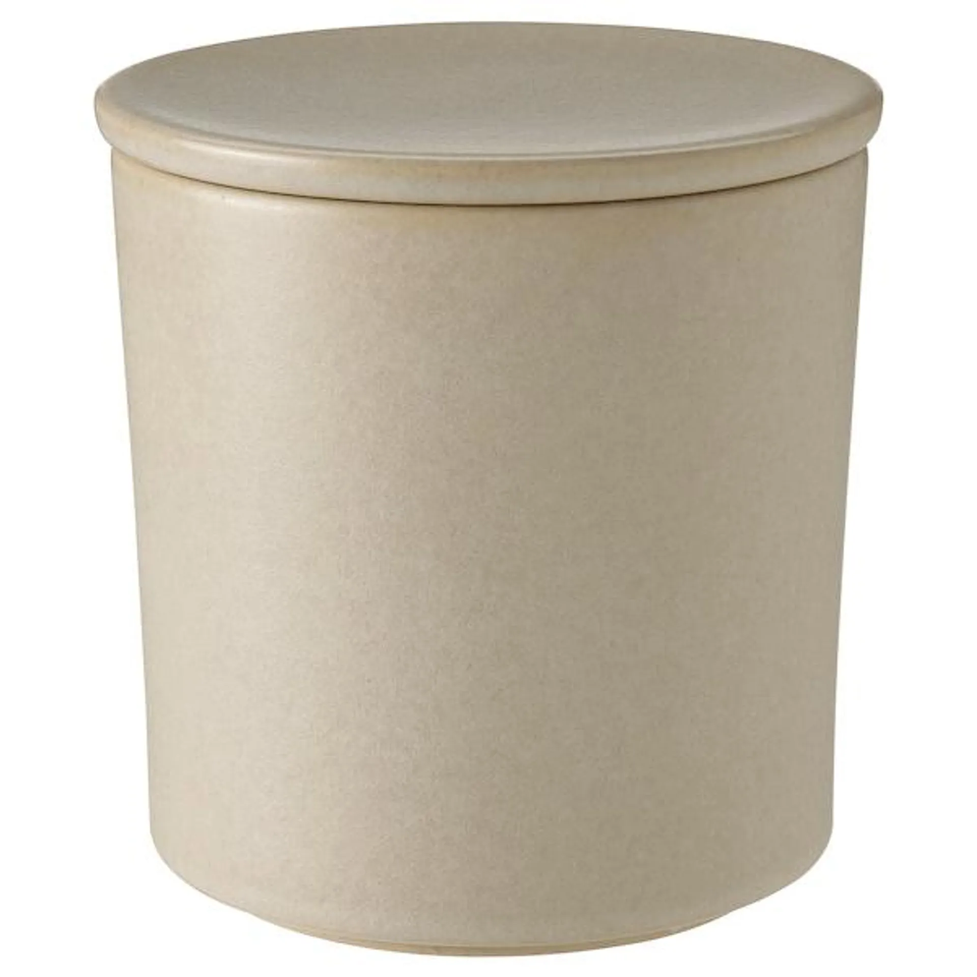 Scented candle in ceramic jar w lid, Vanilla/light beige,