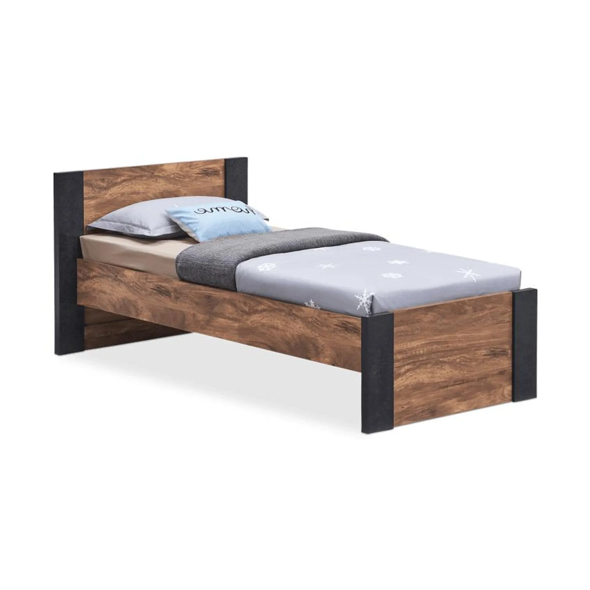 Bed MATHIS Acacia/Black Concrete 90x200