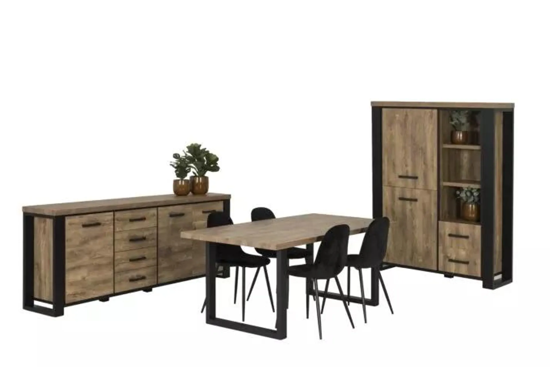 Eetkamer Estrella met 4 stoelen Charlton - tafel 220x95cm - barkast 120cm