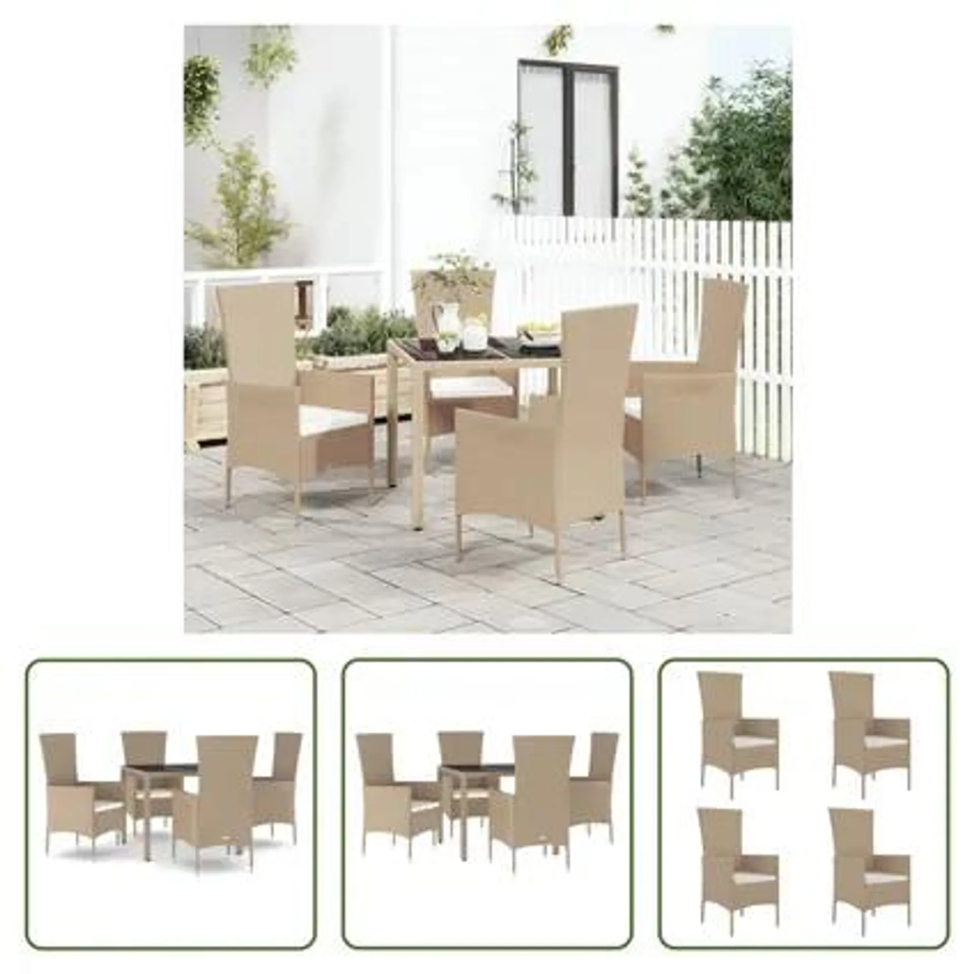 vidaXL Ensemble à manger de jardin avec coussins 5pcs Beige poly rotin