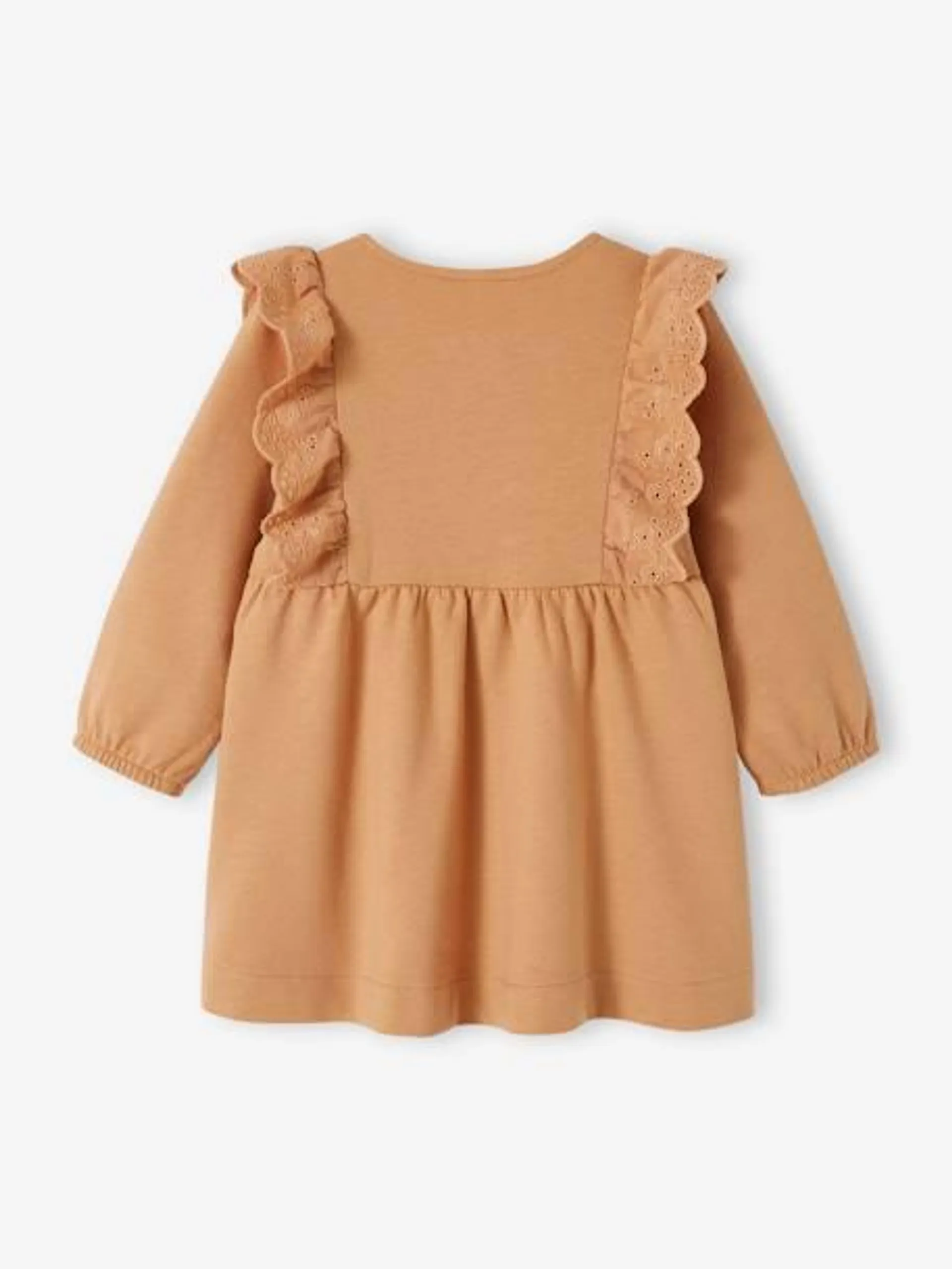 Robe en molleton bébé volant en broderie anglaise - caramel