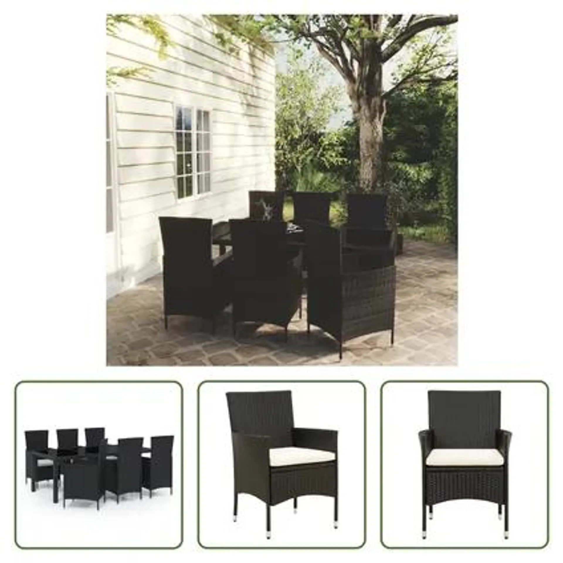 vidaXL Salon de jardin 7 pcs avec coussins résine tressée noir