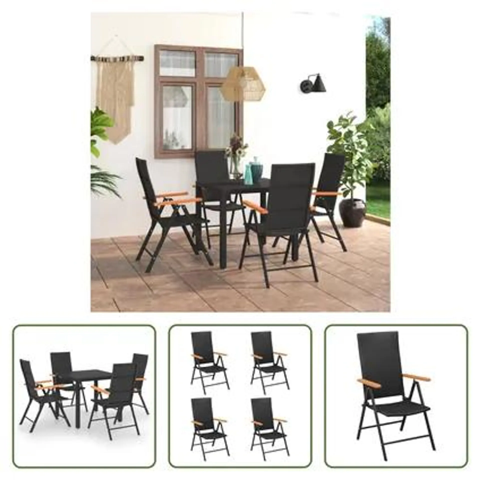 vidaXL Ensemble de salle à manger de jardin 5 pcs Noir et marron