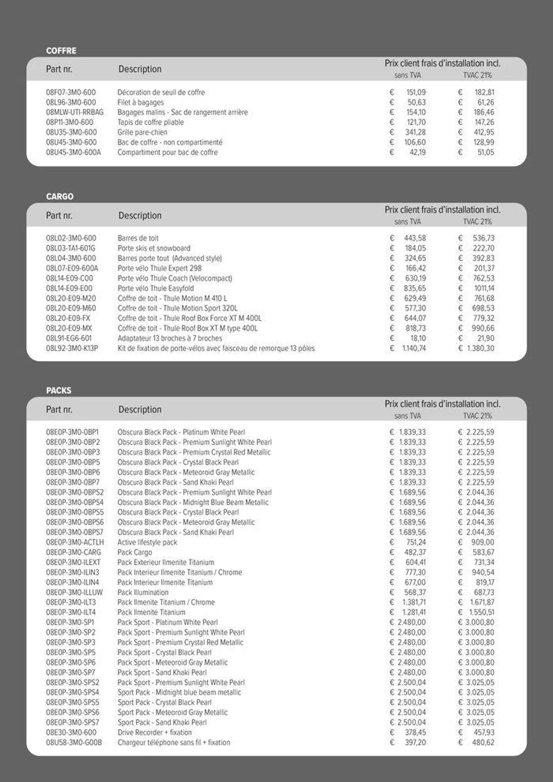 Honda HR-V e:HEV — Liste de prix des accessoires van 26 april tot 26 april 2025 - folder pagina 3