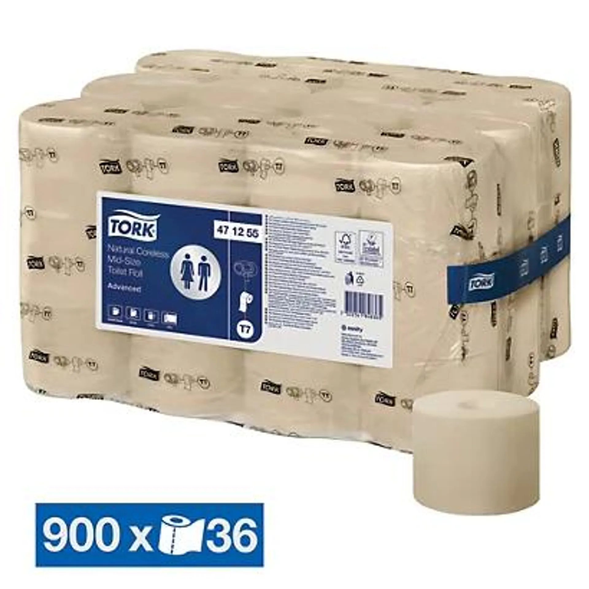 Toiletpapier Tork Natural Mid-size Advanced T7 2-laags, set van 36 rollen