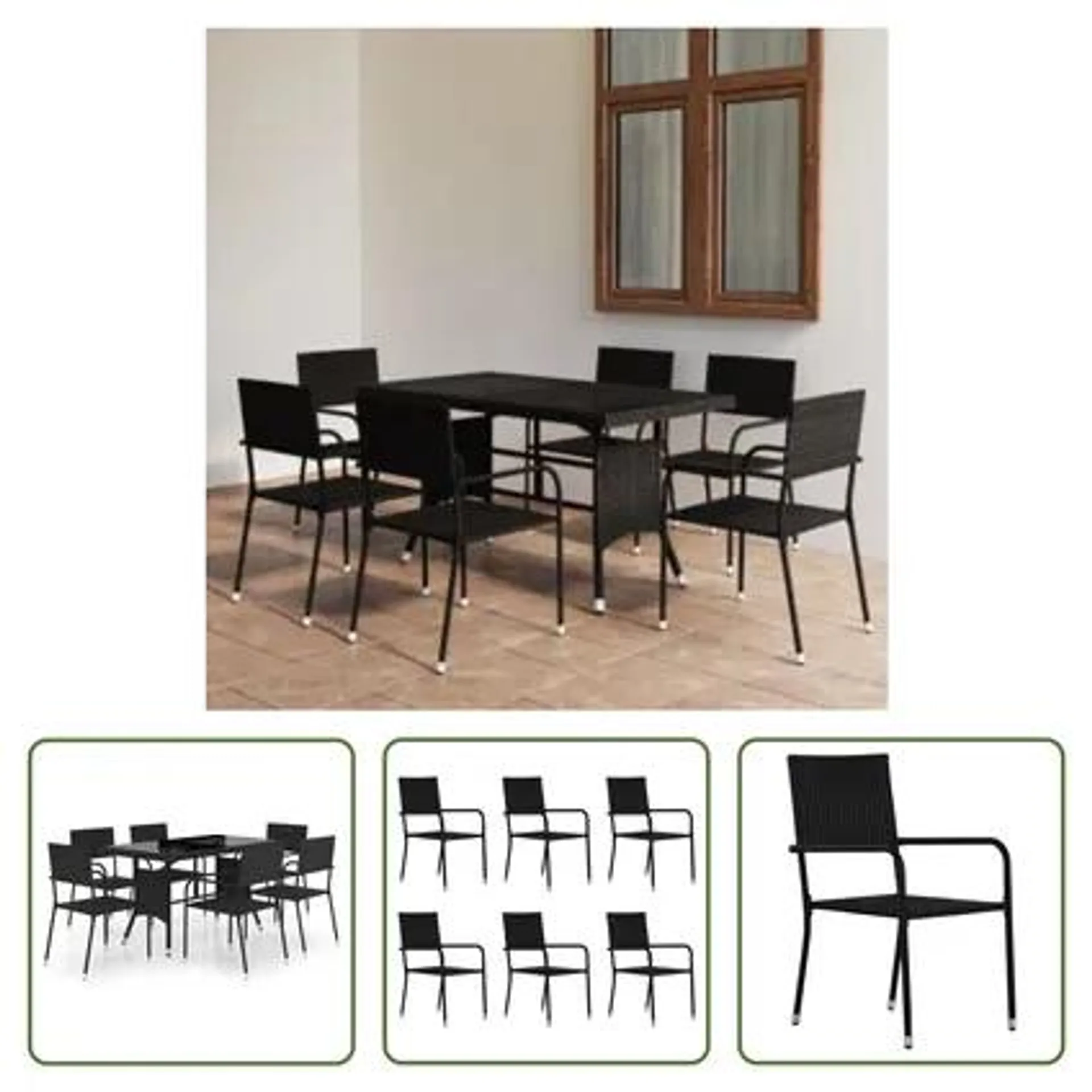 vidaXL - Rotin - Ensemble à dîner de jardin 7 pcs Résine tressée Noir - 305944