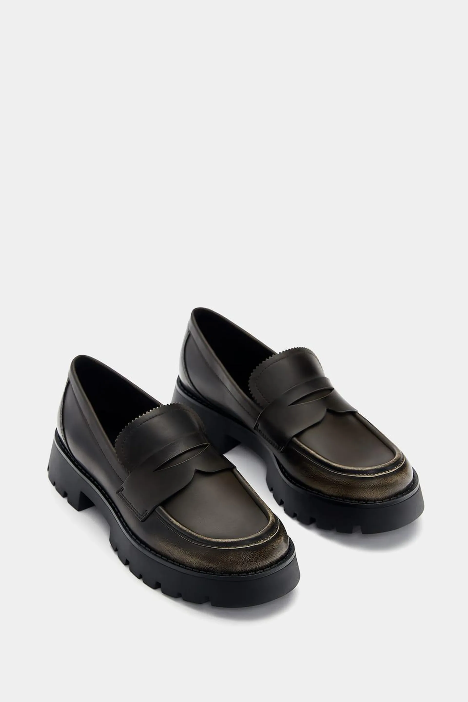 Distressed track sole loafers