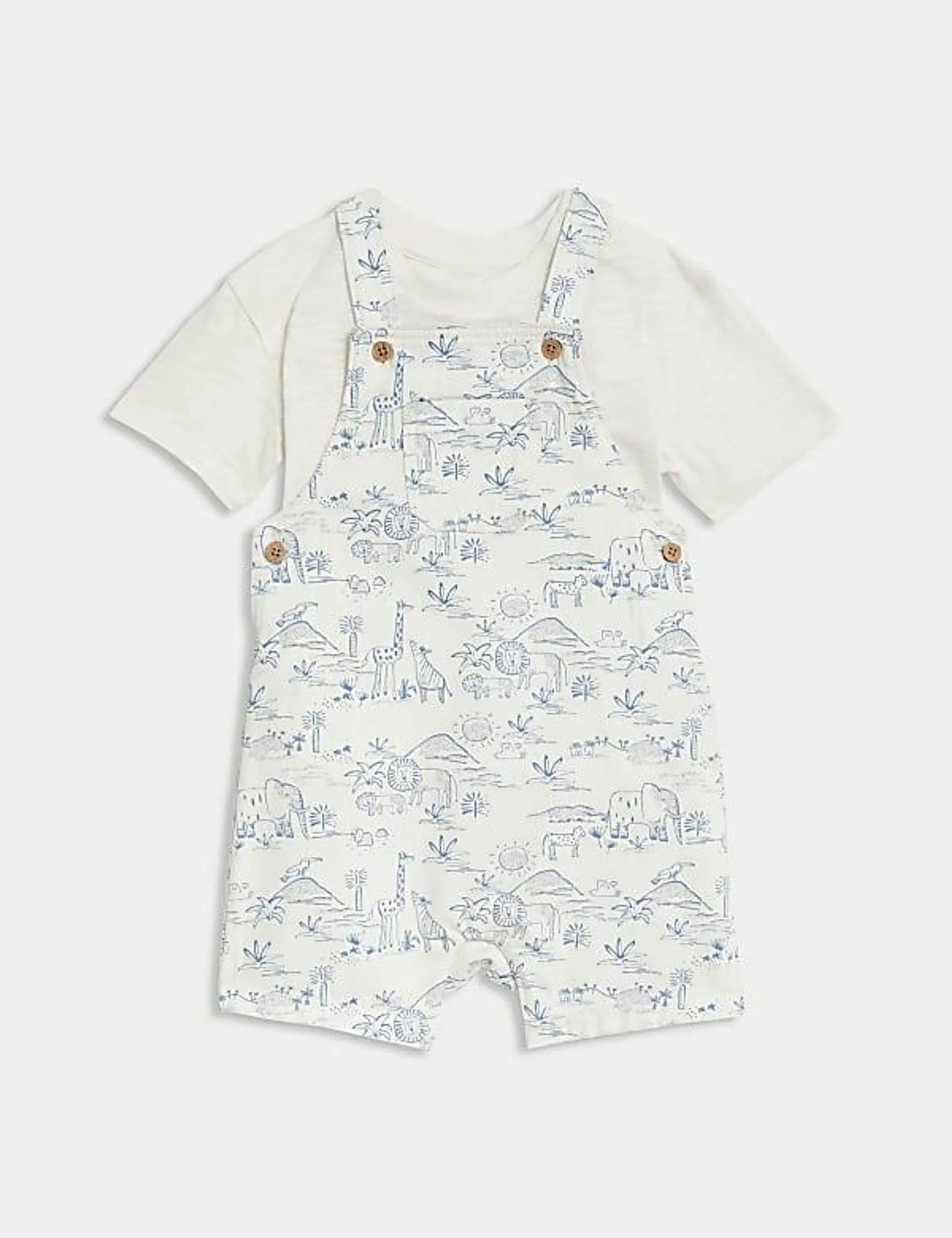 2-teiliges Outfit aus reiner Baumwolle mit Safarimotiv (0 M.–3 J.)