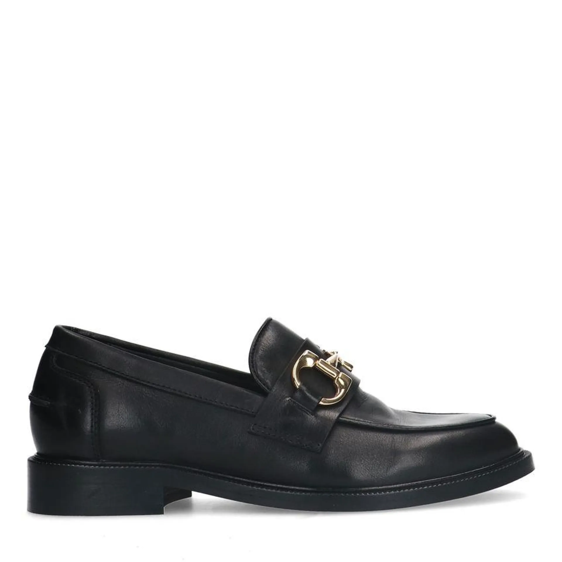 Zwarte leren loafers met goudkleurige chain