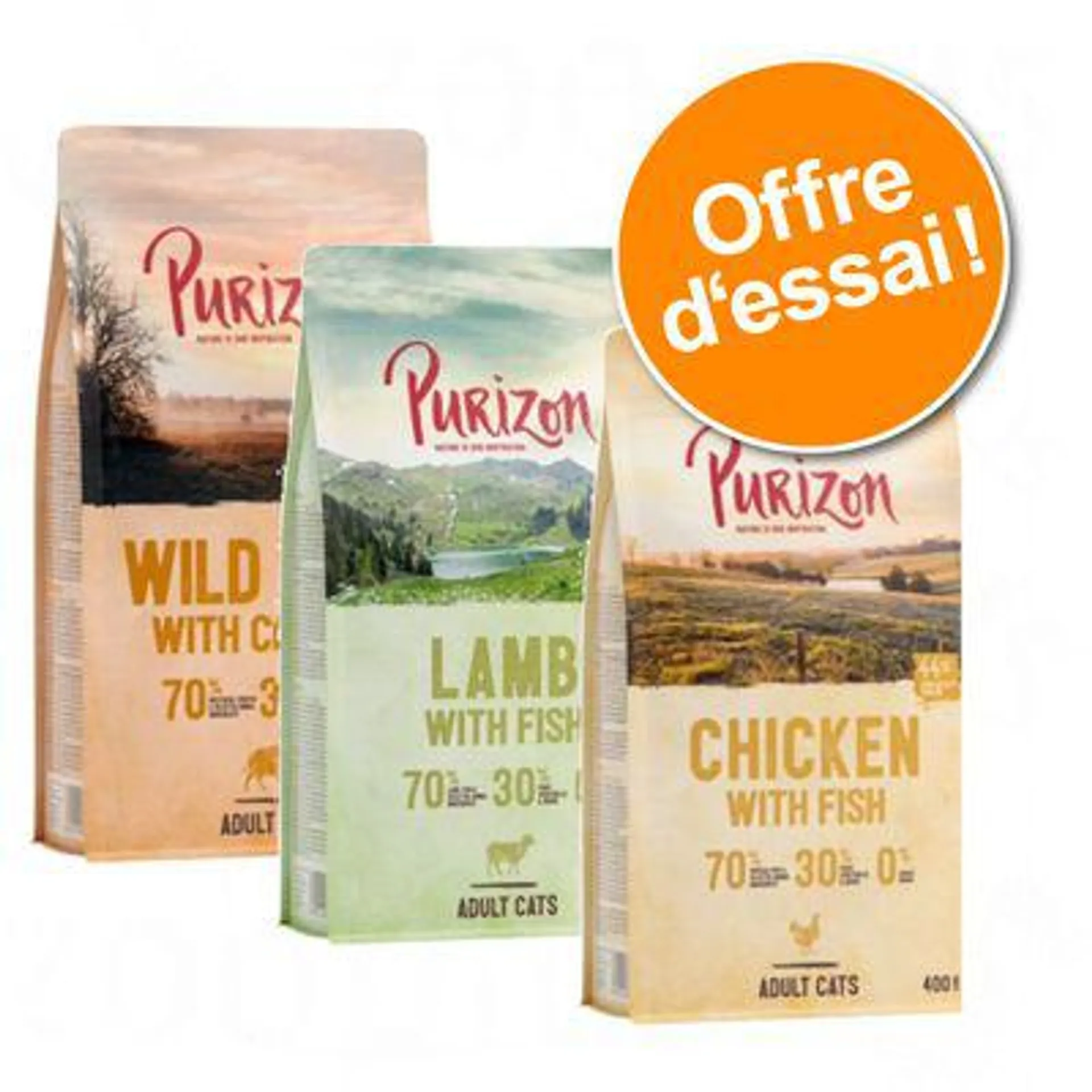 Lot mixte Purizon - sans céréales 3 x 2,5 kg