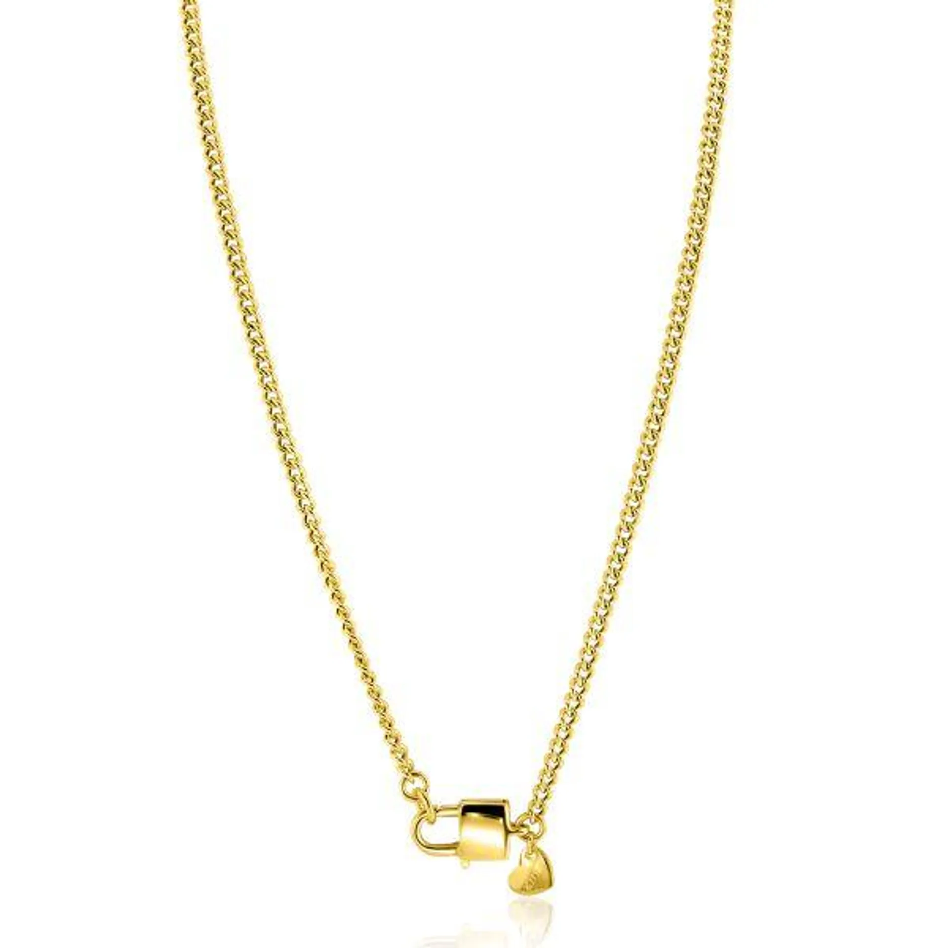 ZINZI gold plated zilveren gourmet ketting 3,8mm breed met trendy glimmend slotje als sluiting 43cm ZIC2411G