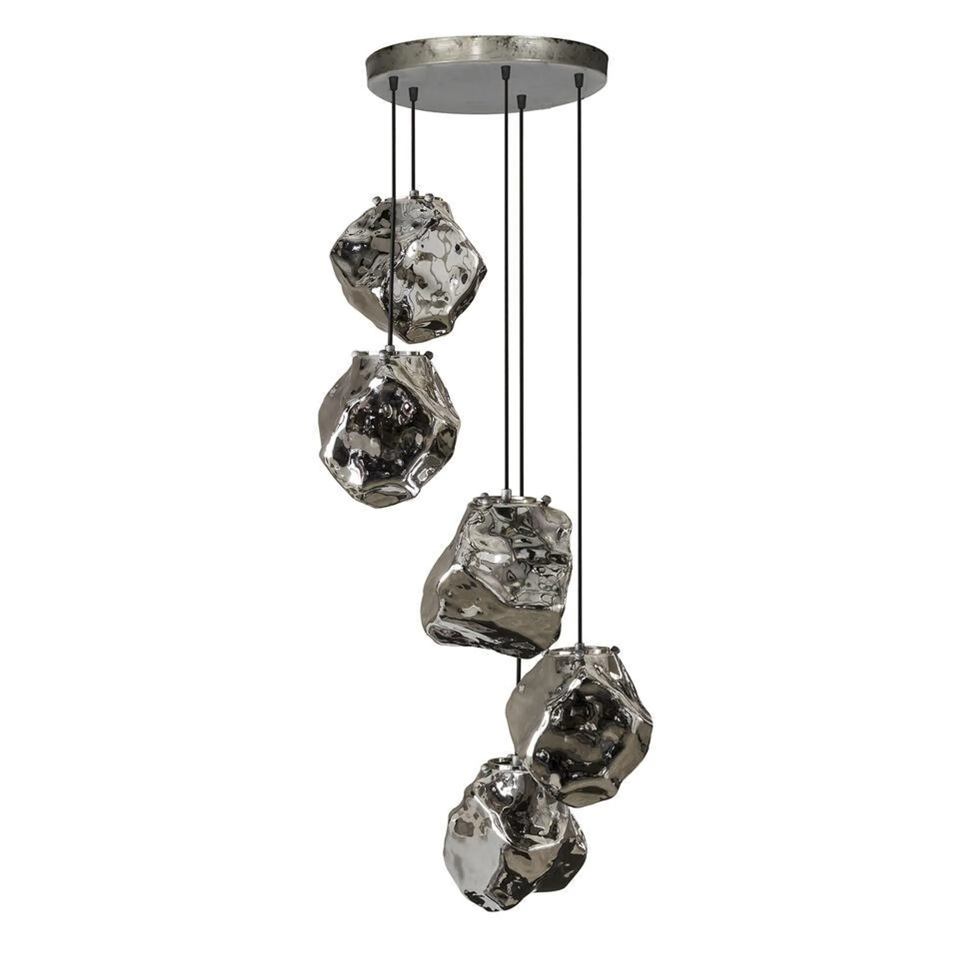 Industriële hanglamp Rocks getrapt 5-lichts chrome glas 50x50x150 cm Glas