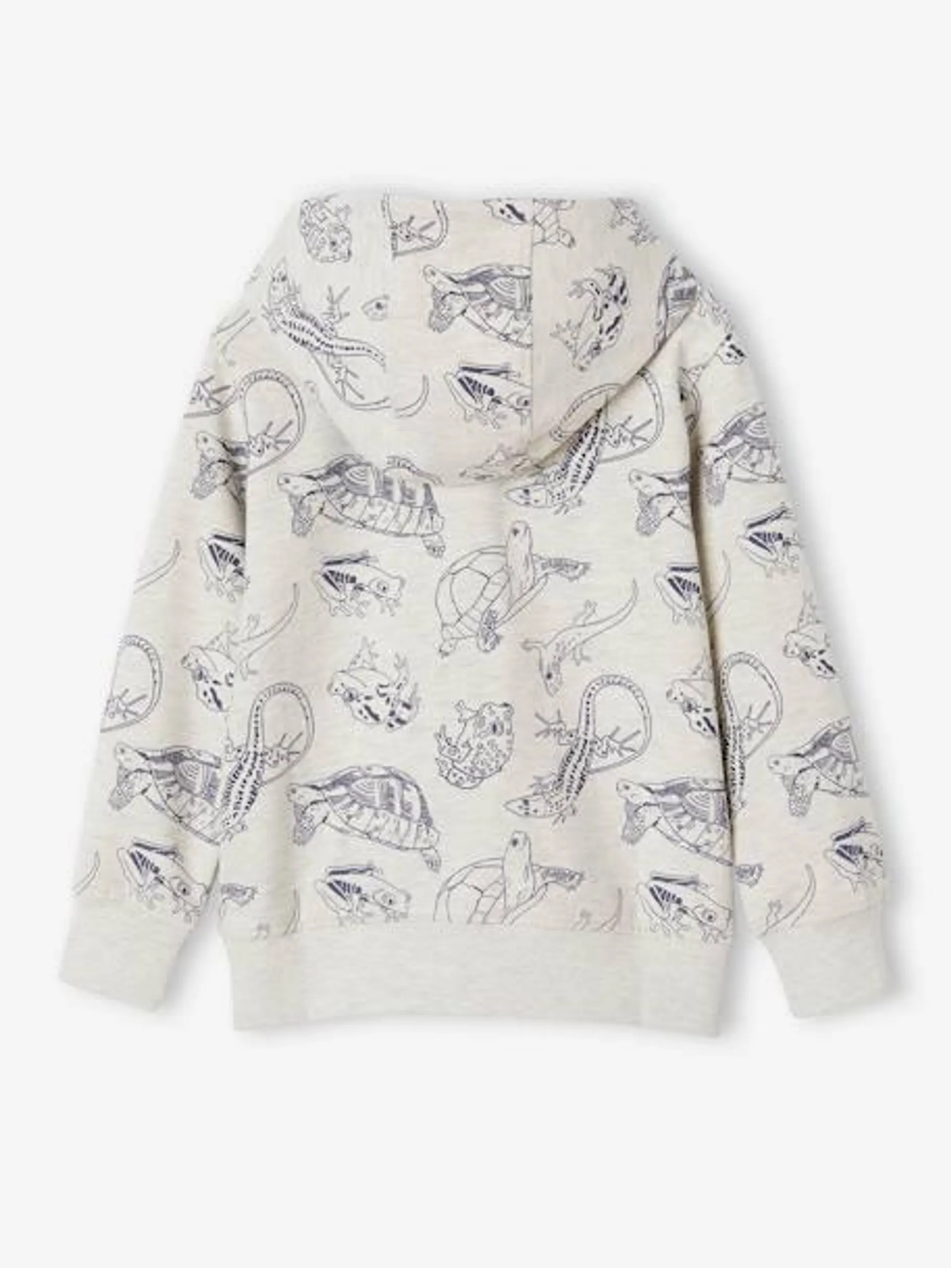 Sweat à capuche zippé motifs animaliers garçon - beige chiné