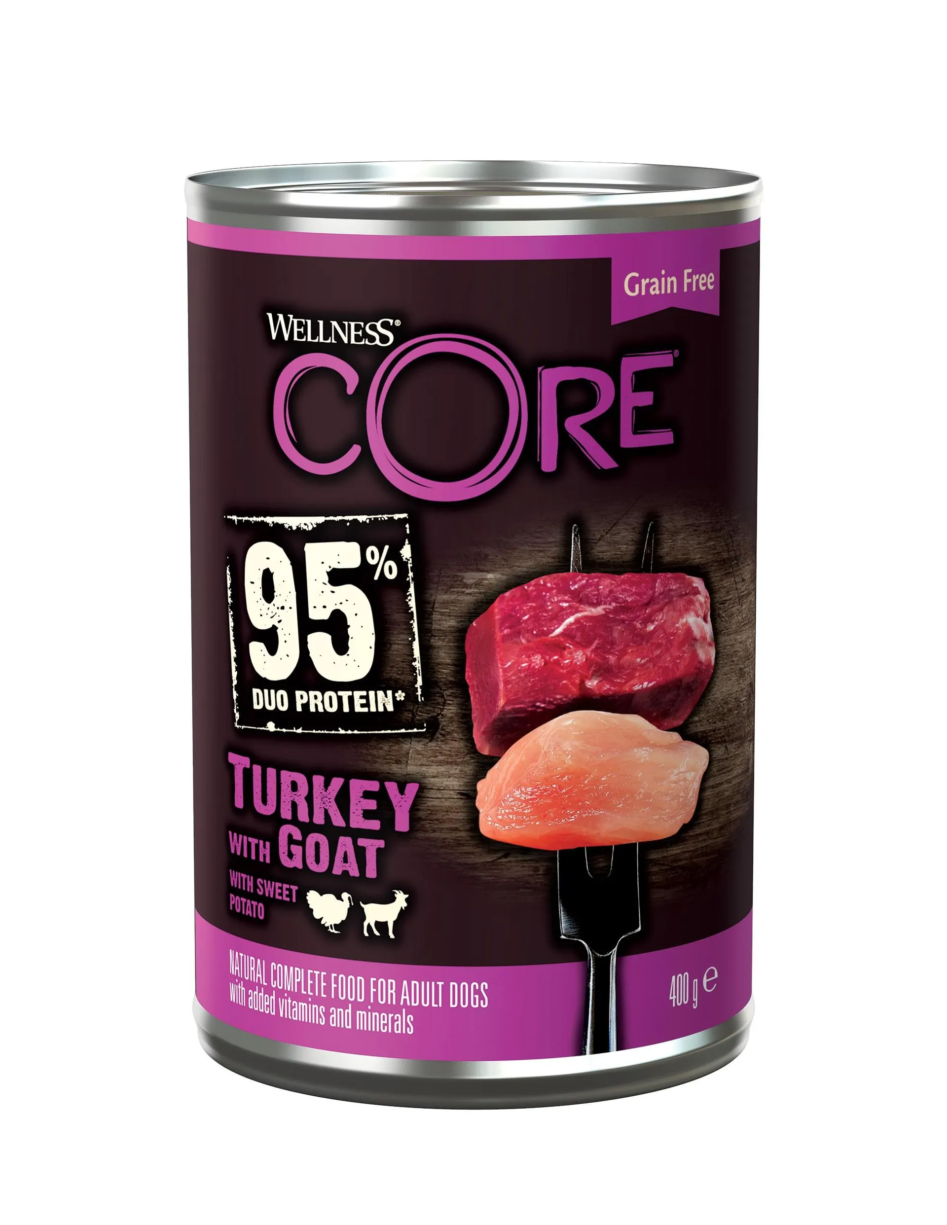 Wellness core grain free can 95% singel protein kalkoen & geit 400g voor hond