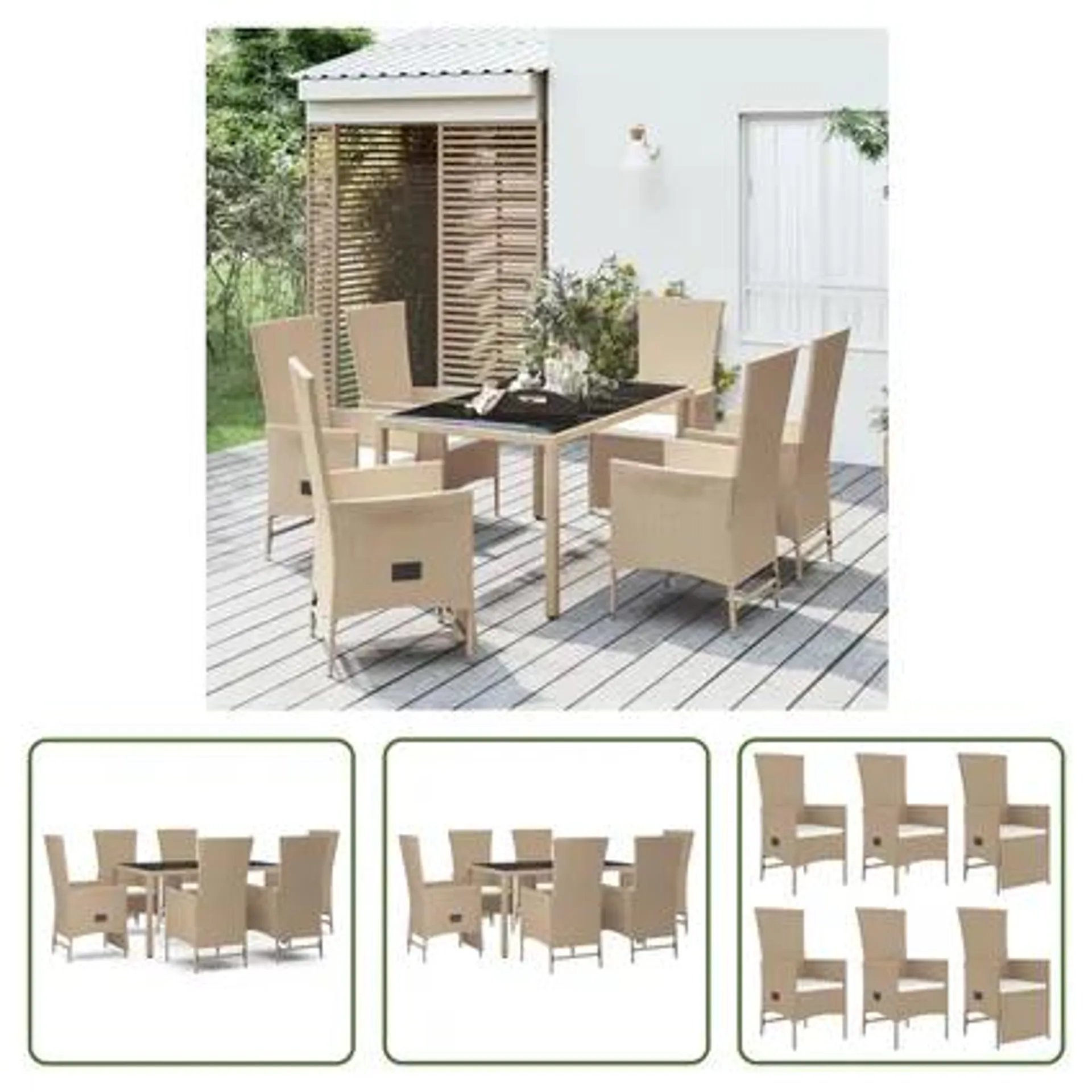 vidaXL Ensemble à manger de jardin et coussins 7 pcs beige poly rotin