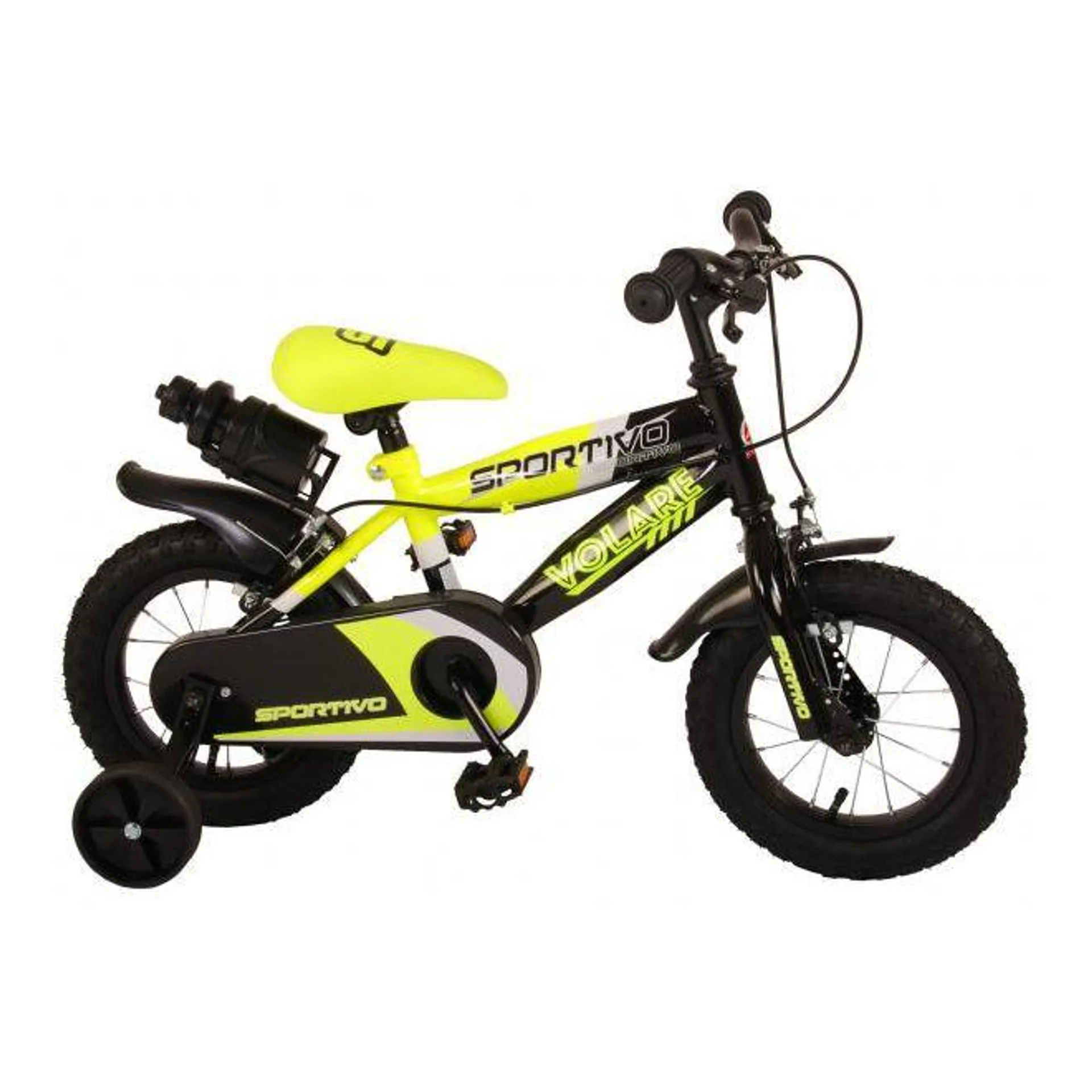 Volare Sportivo Kinderfiets - Jongens - 12 inch - Neon Geel Zwart - Twee Handremmen - 95% afgemonteerd