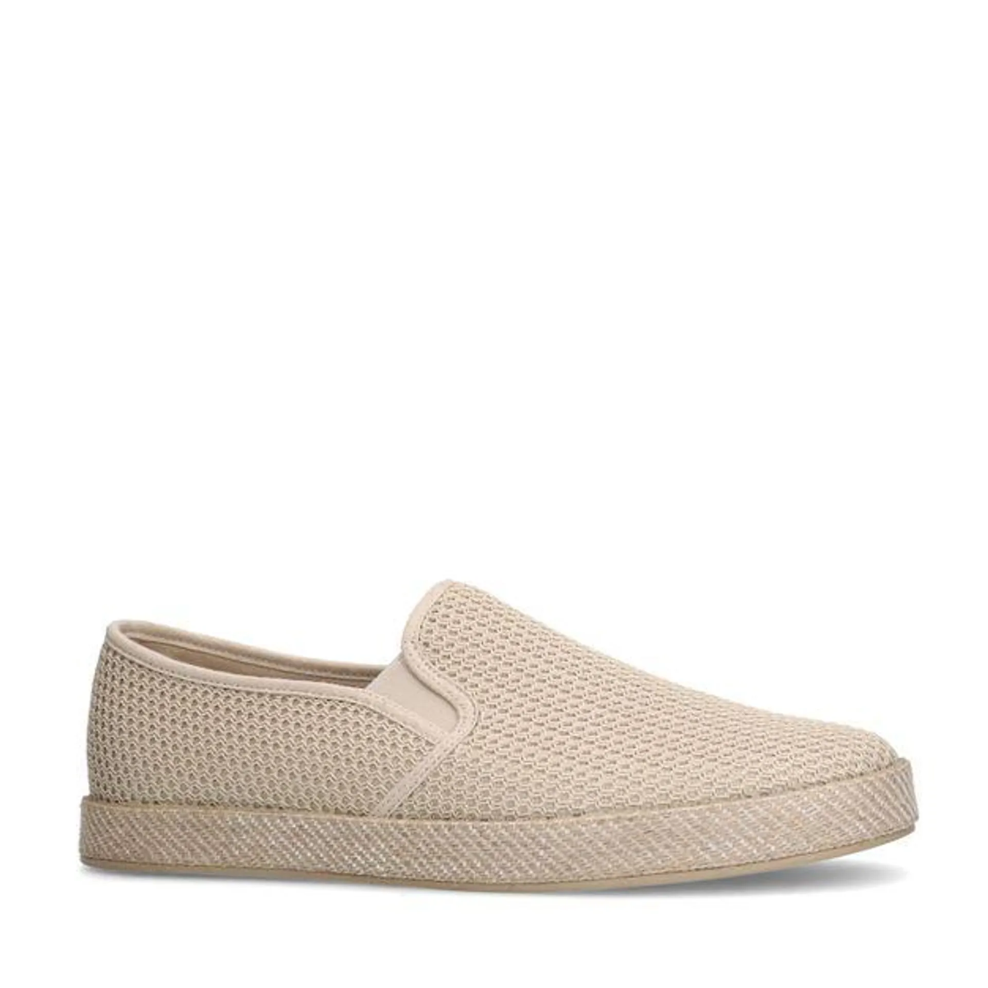 Beige canvas loafers met geweven touwzool