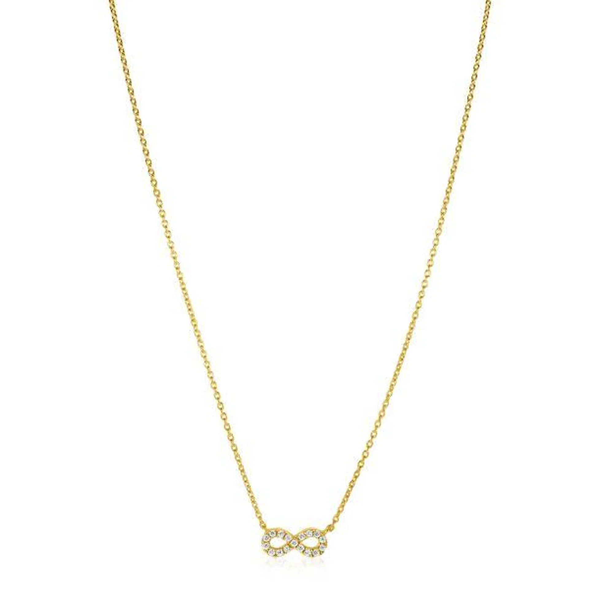 ZINZI gold plated zilveren ketting met Infinity teken, vol bezet met witte zirconia's 42-45cm ZIC2597Y