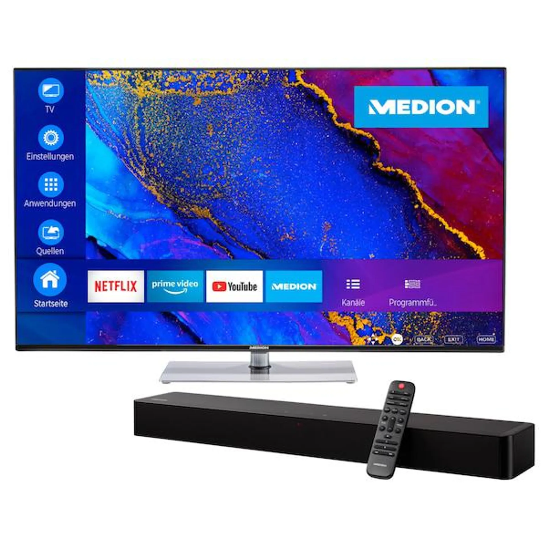 MEDION® BundelDEAL ! LIFE® X14333 (MD 31945) LCD Smart TV | 108 cm (43'') Ultra HD + Soundbar MEDION® LIFE® P61155 (MD44055)