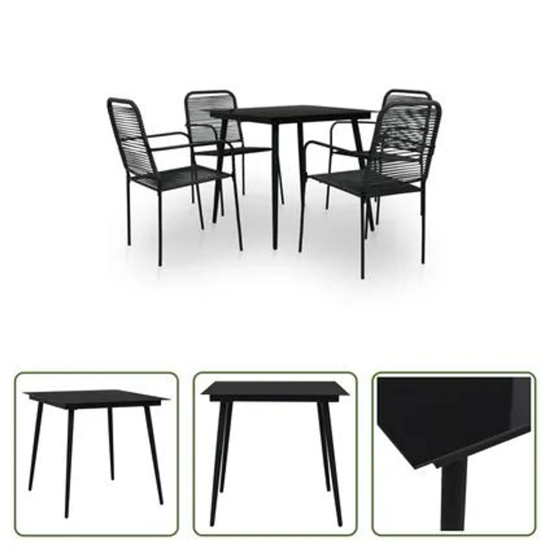 vidaXL Mobilier à dîner d'extérieur 5 pcs Corde en coton et acier Noir