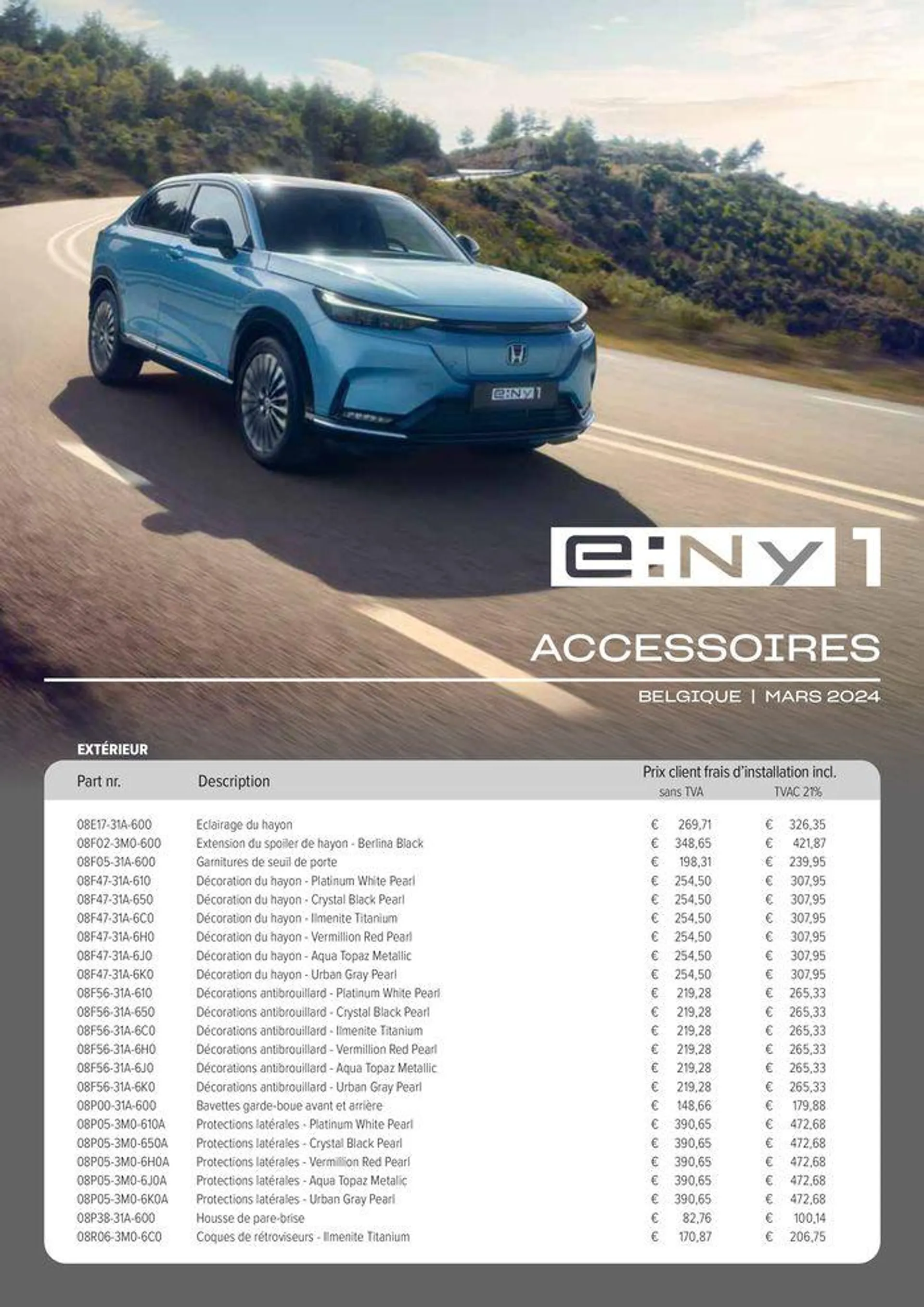 Honda e:Ny1 — Liste de prix des accessoires - 1