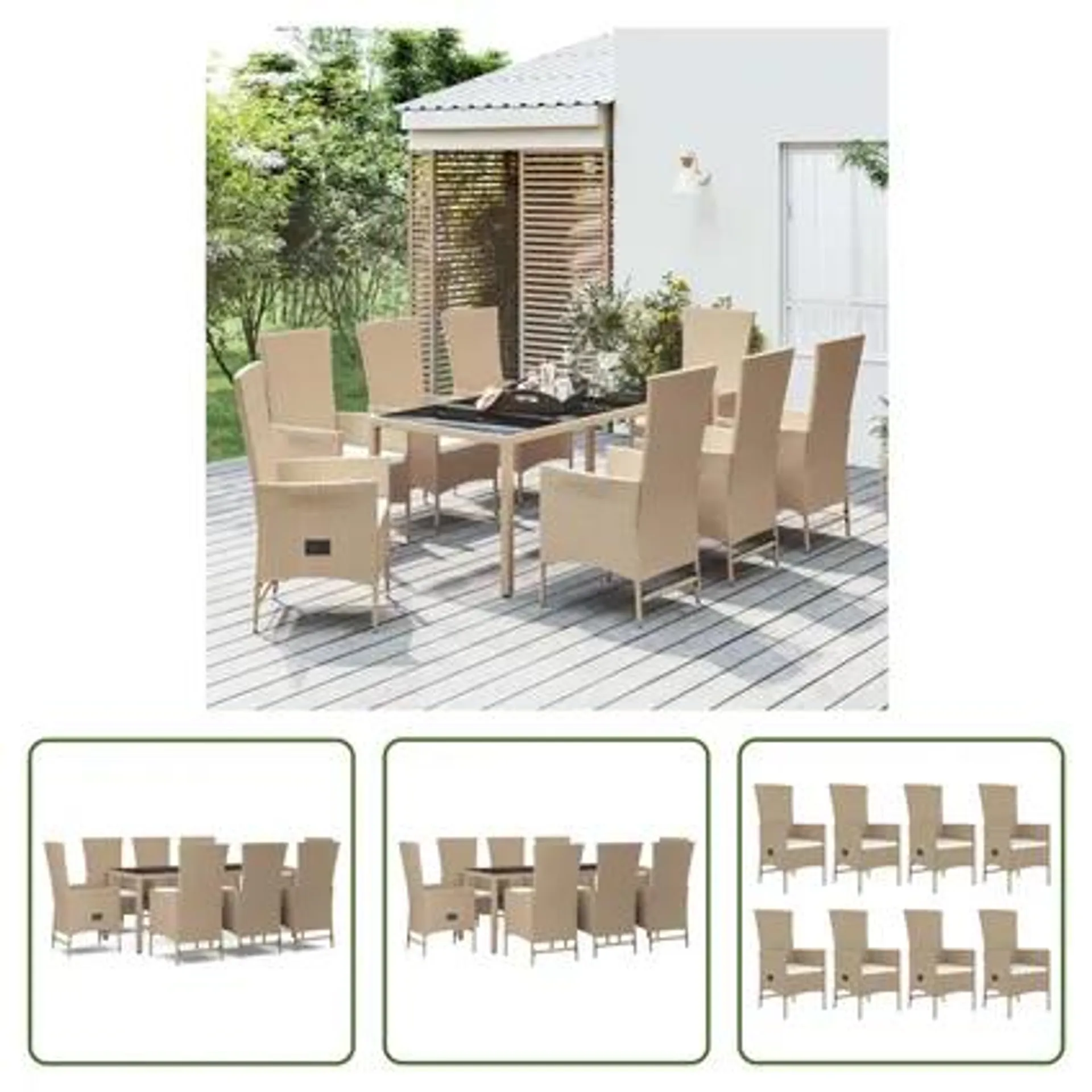 vidaXL Ensemble à manger de jardin et coussins 9 pcs beige Poly rotin