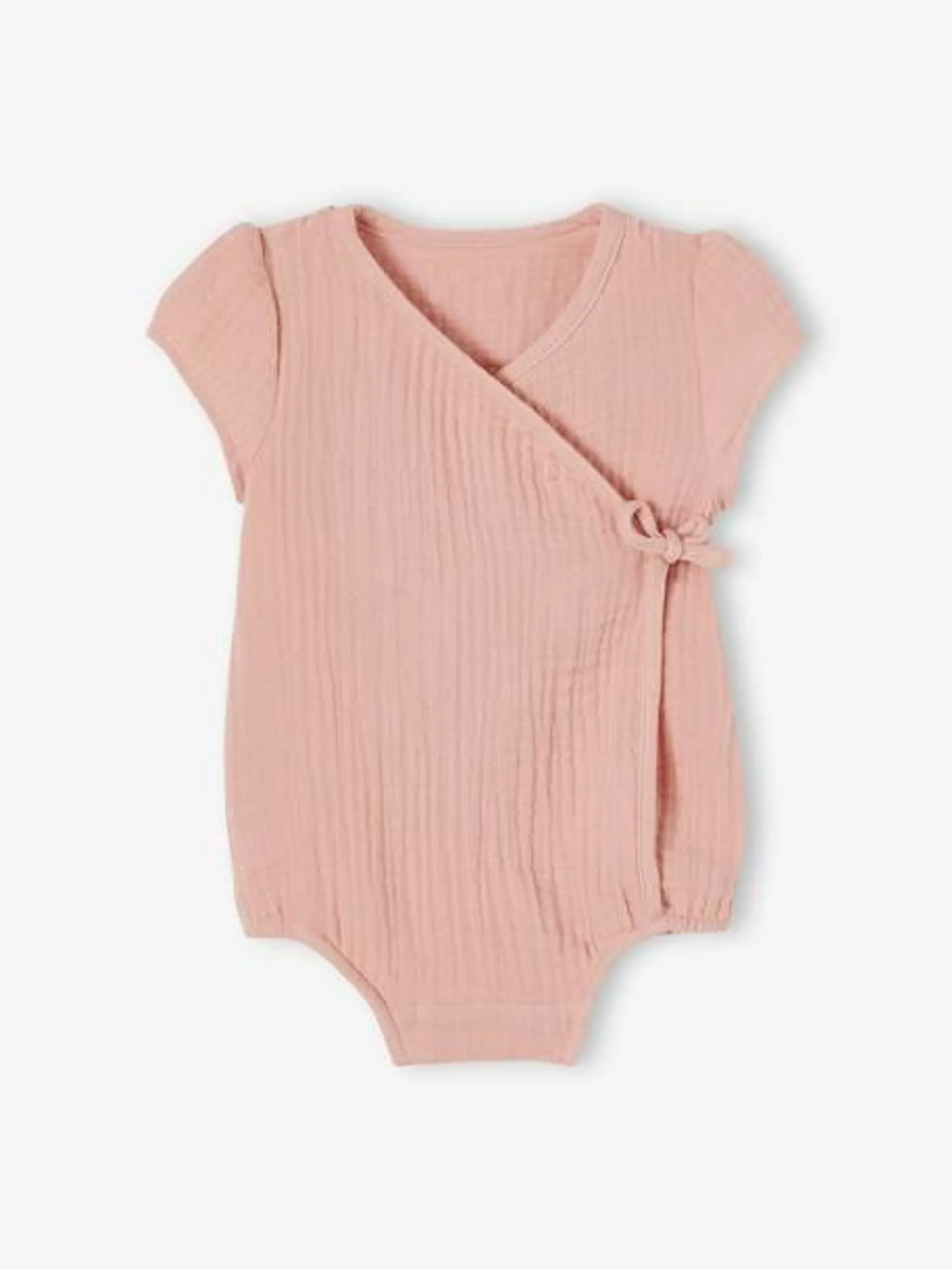 Body bébé personnalisable en gaze de coton ouverture naissance - rose poudré