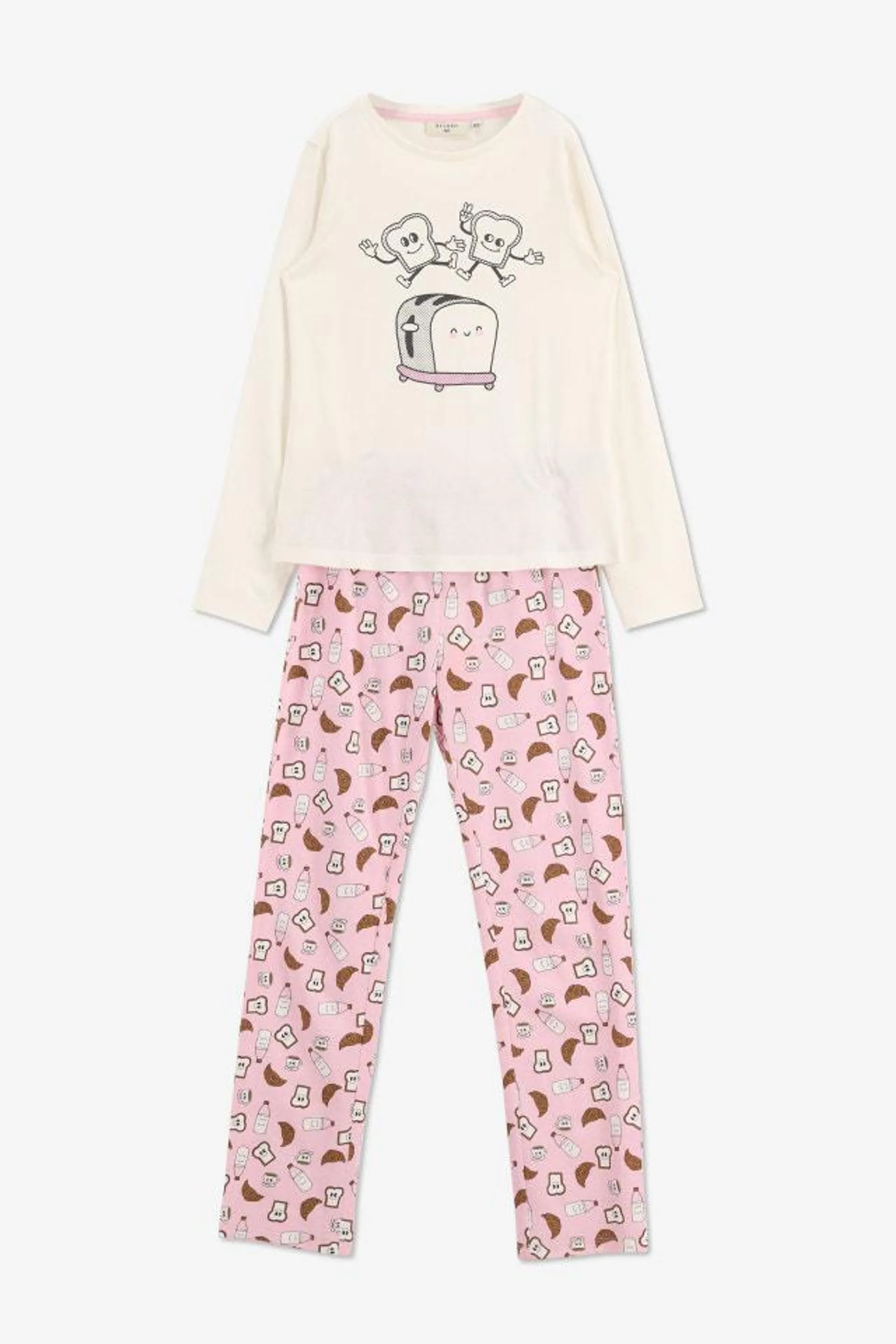 Ecru/roze pyjama met print