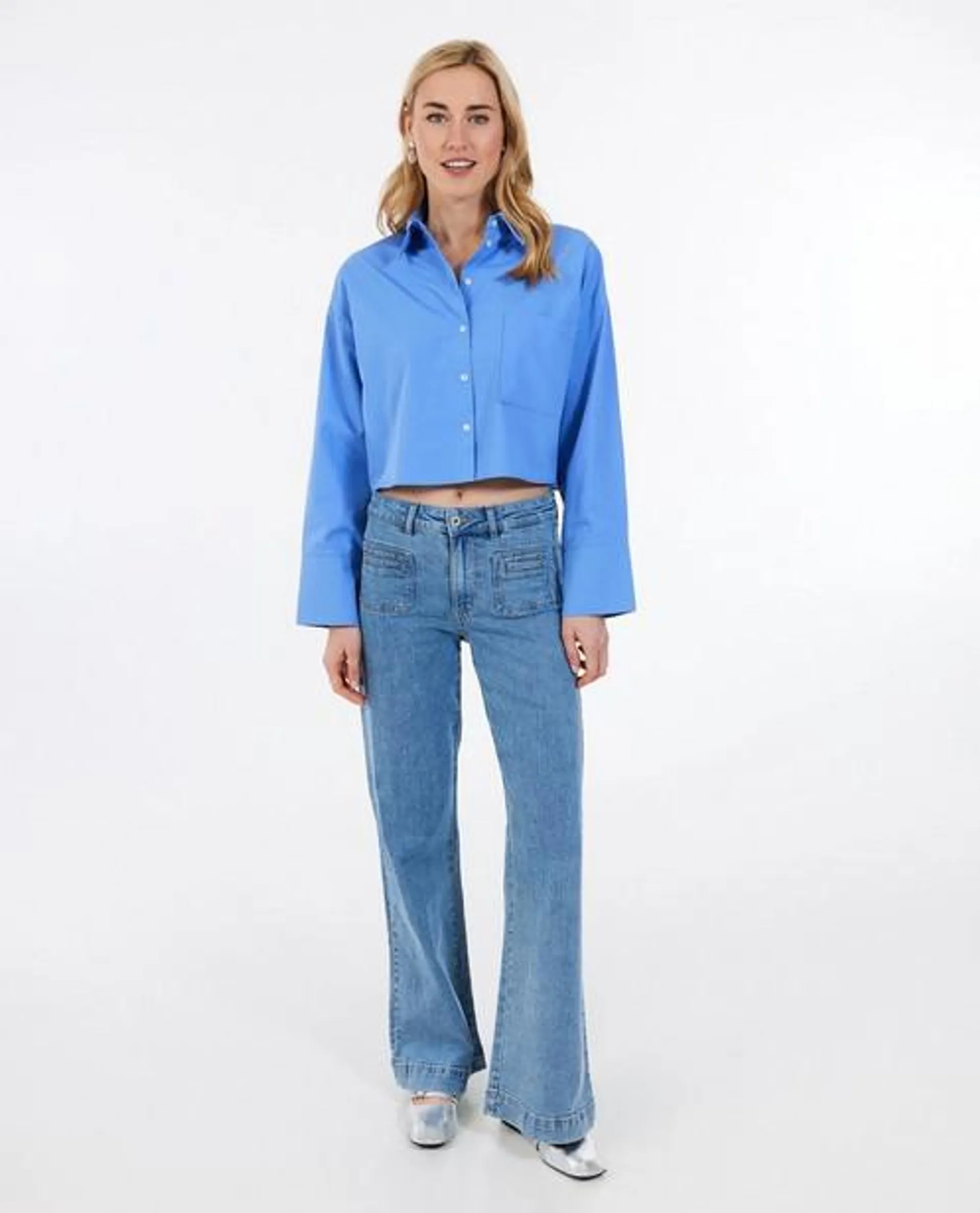 Blauw hemd, cropped fit
