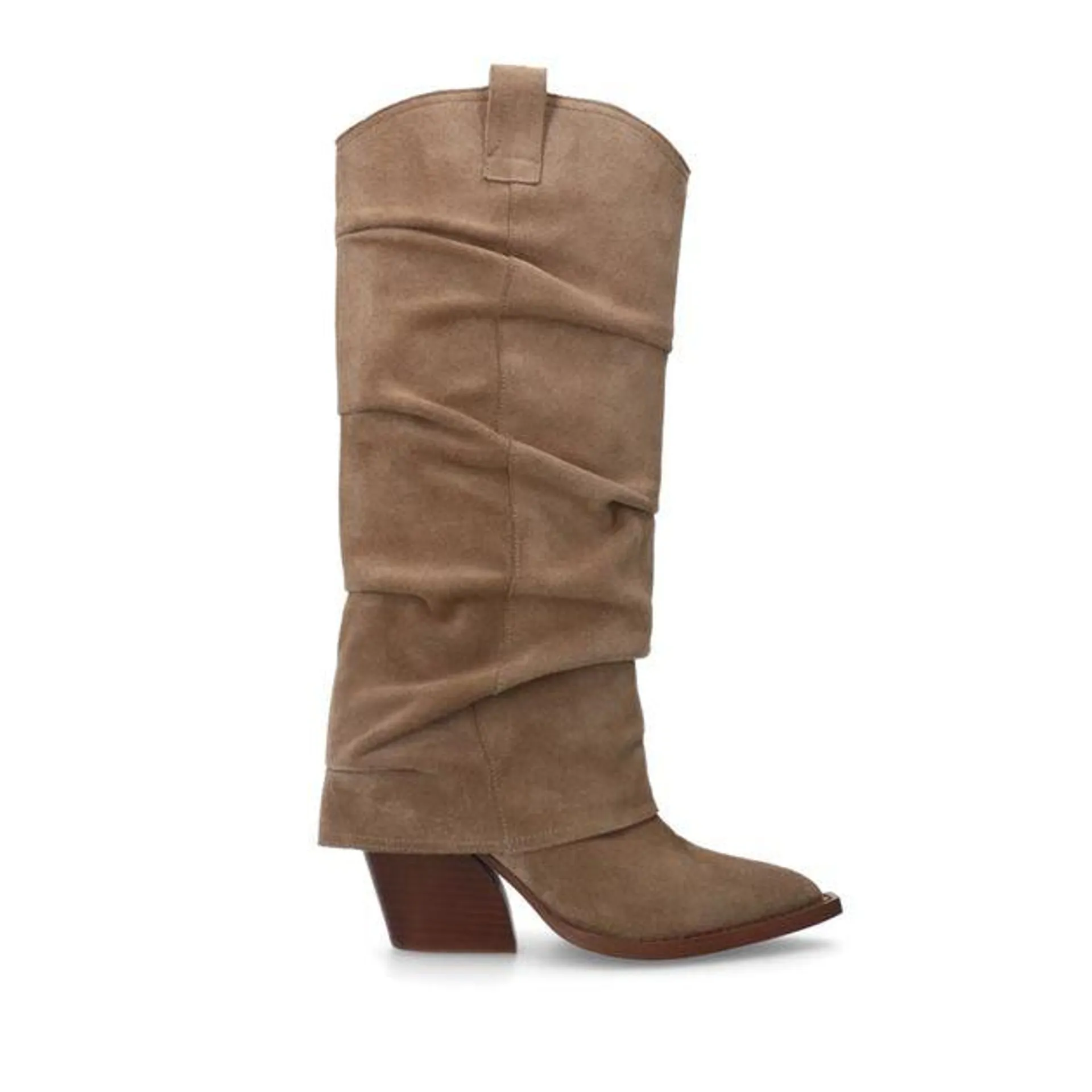 Beige suède cowboylaarzen met flap