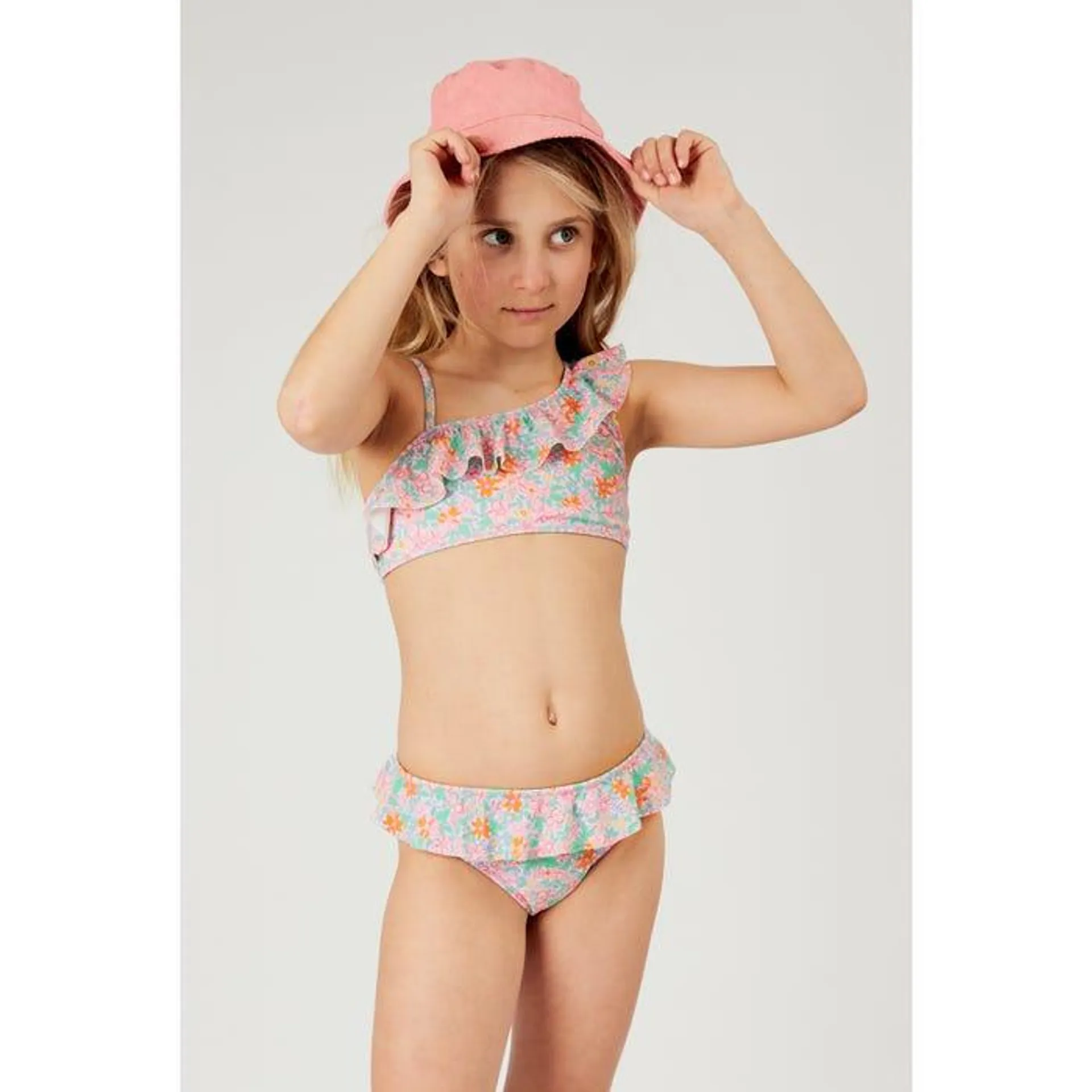 Kids bikini bloemen asymmetrisch