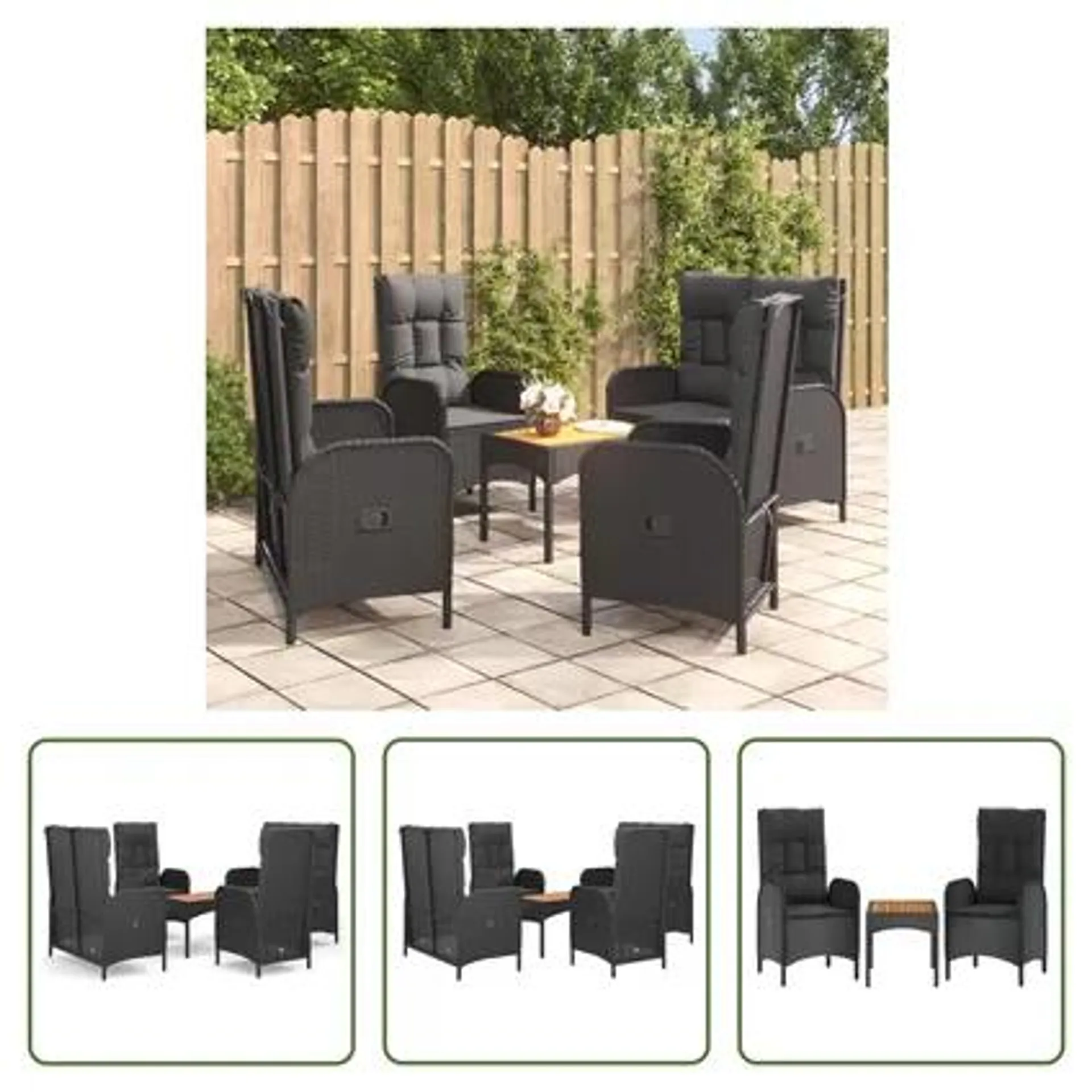 vidaXL Ensemble à manger de jardin coussins 5pcs Noir Résine tressée