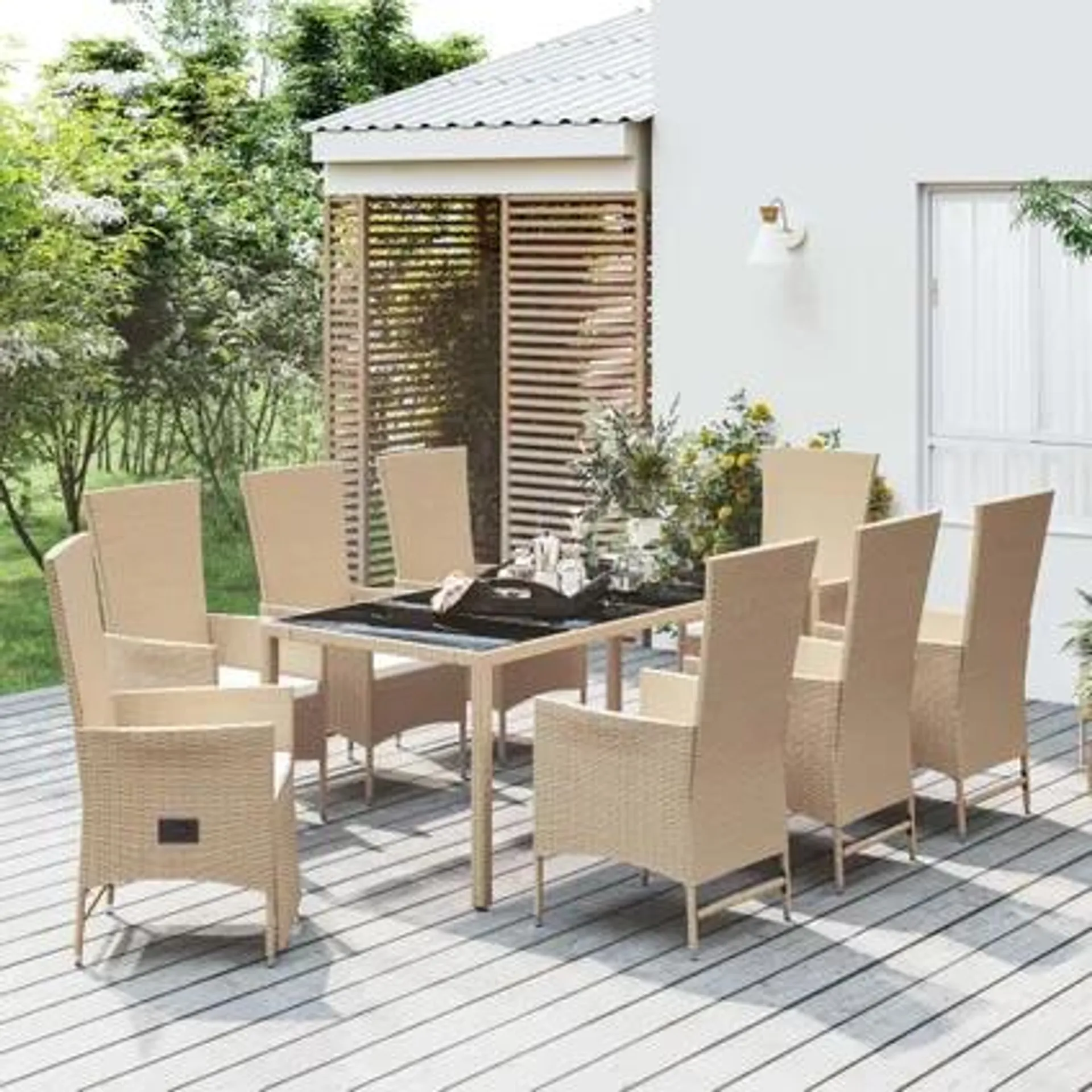 vidaXL Ensemble à manger de jardin et coussins 9 pcs beige Poly rotin