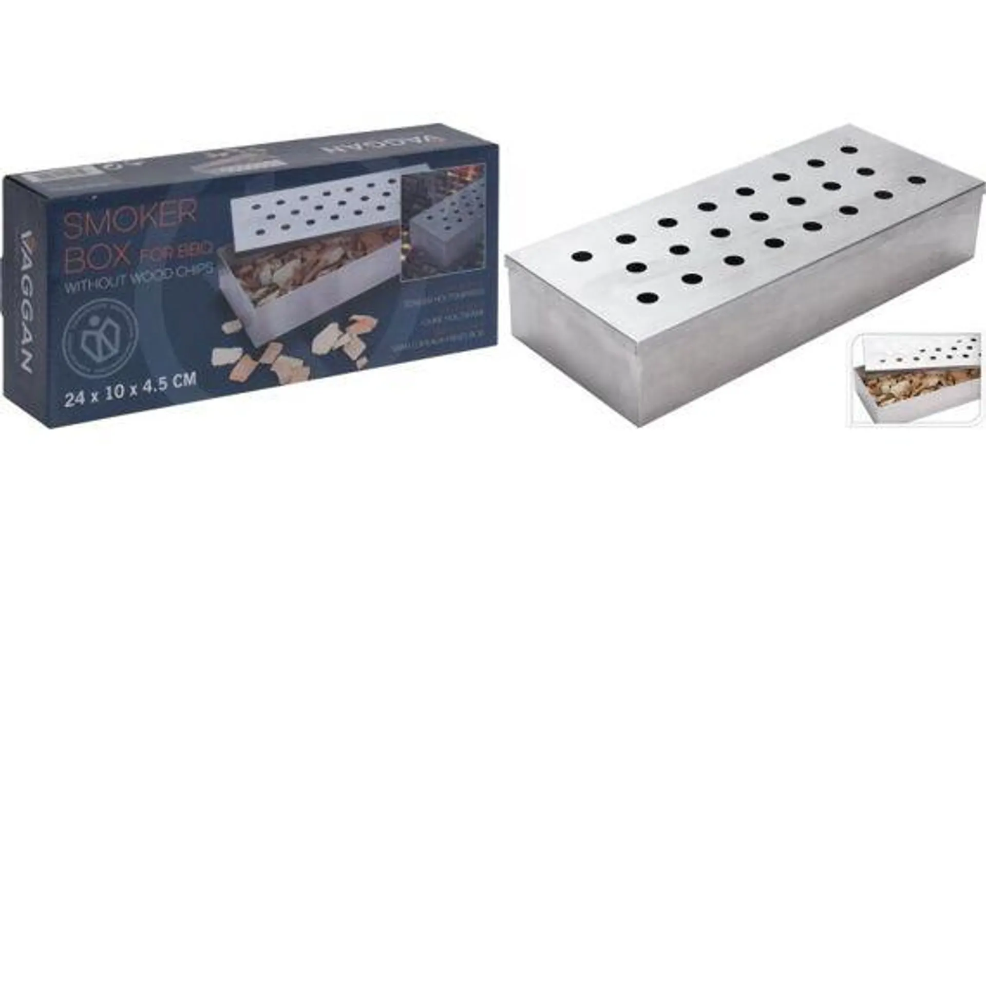 Smoker Box Rvs 24X10X4.5Cm. 23 Gaatjes 300Gr