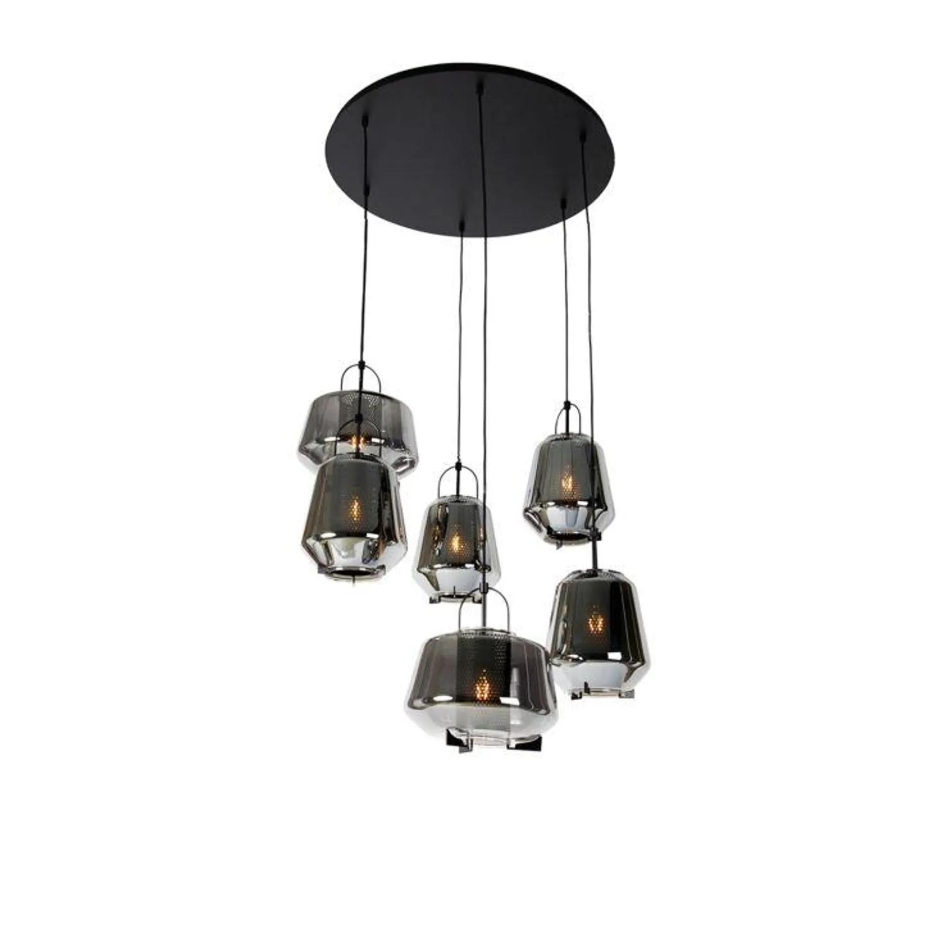 Art deco hanglamp zwart met smoke glas 6-lichts - Kevin