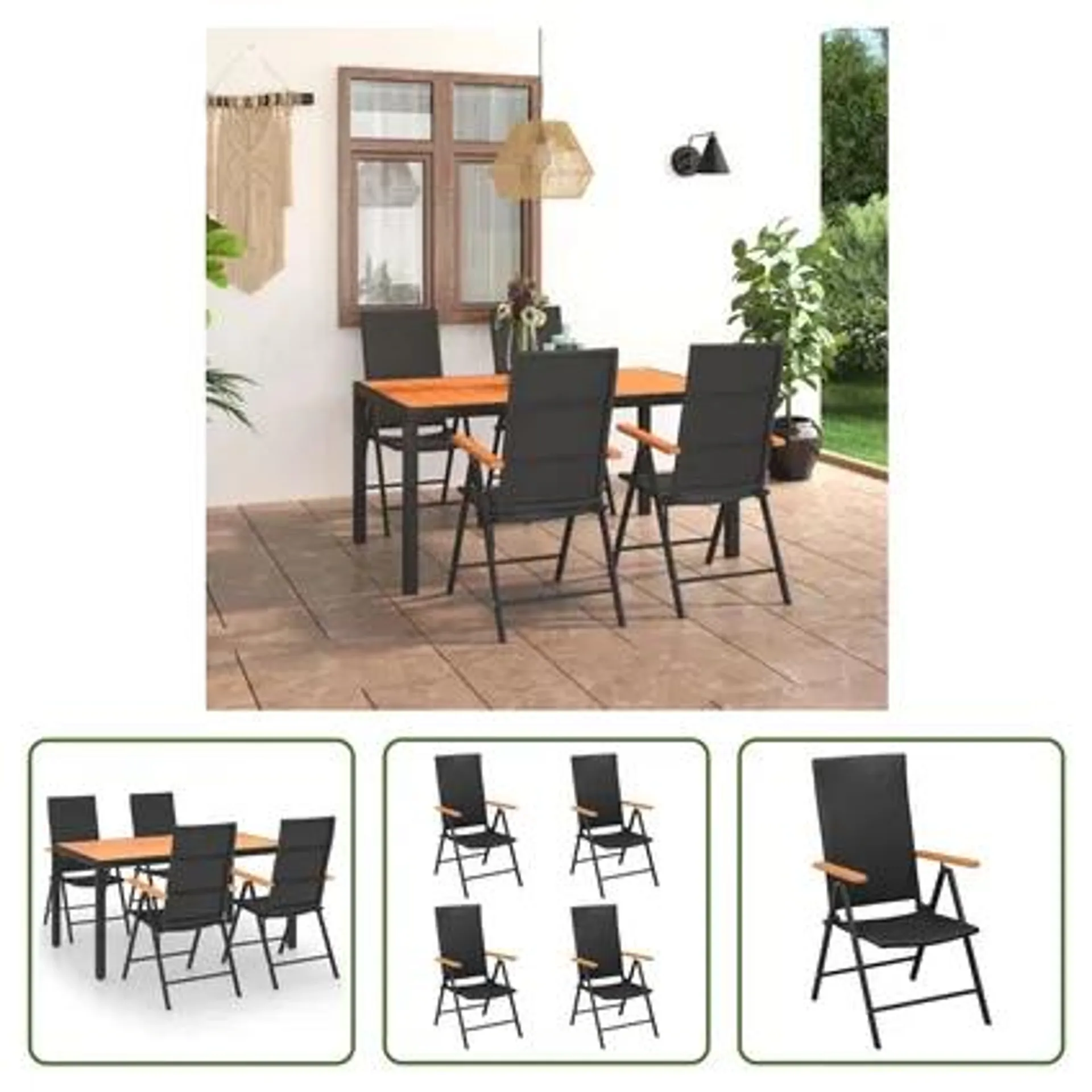 vidaXL Ensemble de salle à manger de jardin 5 pcs Noir et marron