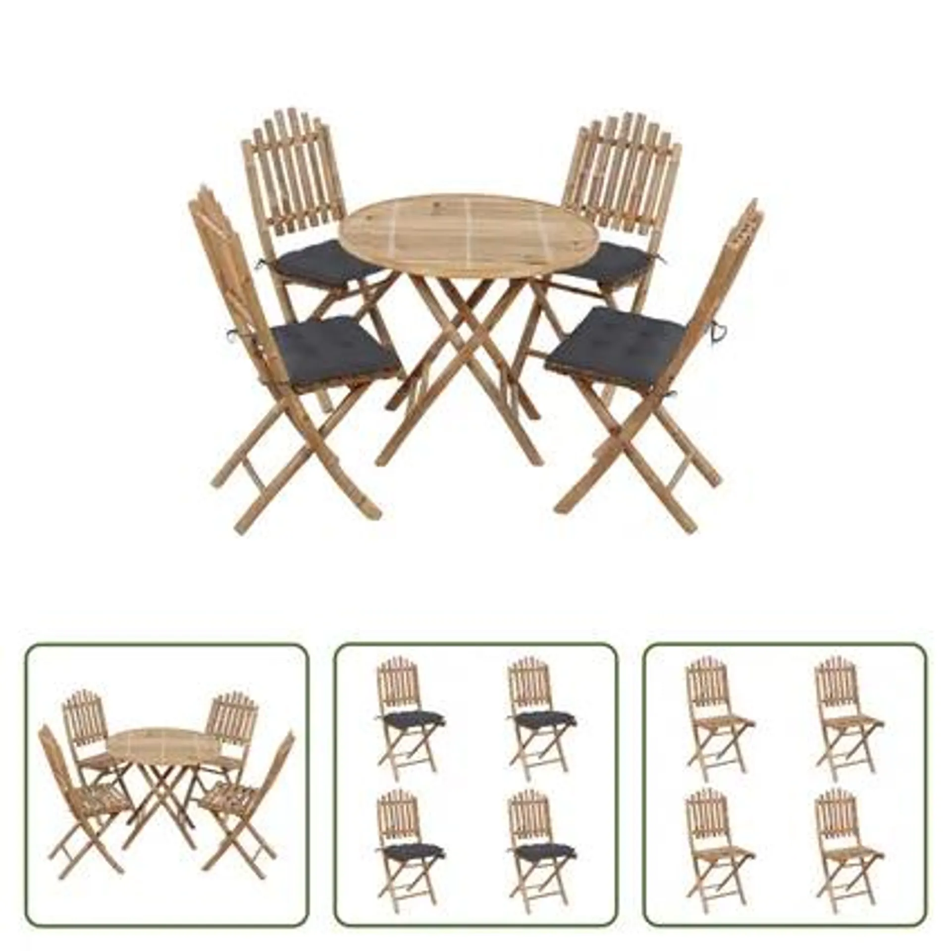 vidaXL Mobilier à dîner d'extérieur pliable 5 pcs avec coussins Bambou