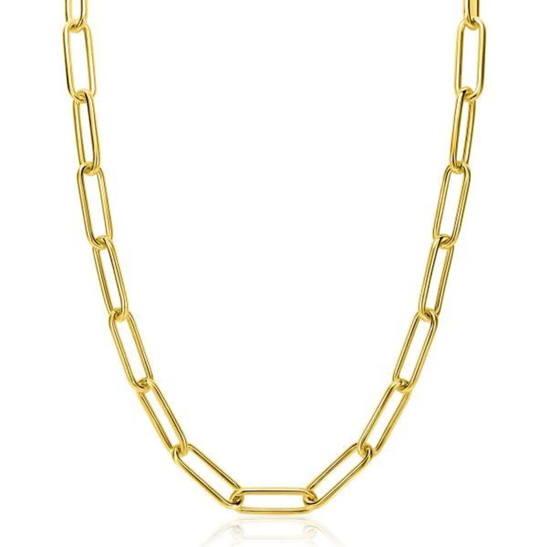 ZINZI gold plated zilveren schakelketting 45cm met schakels van 7mm lang ZIC2533G