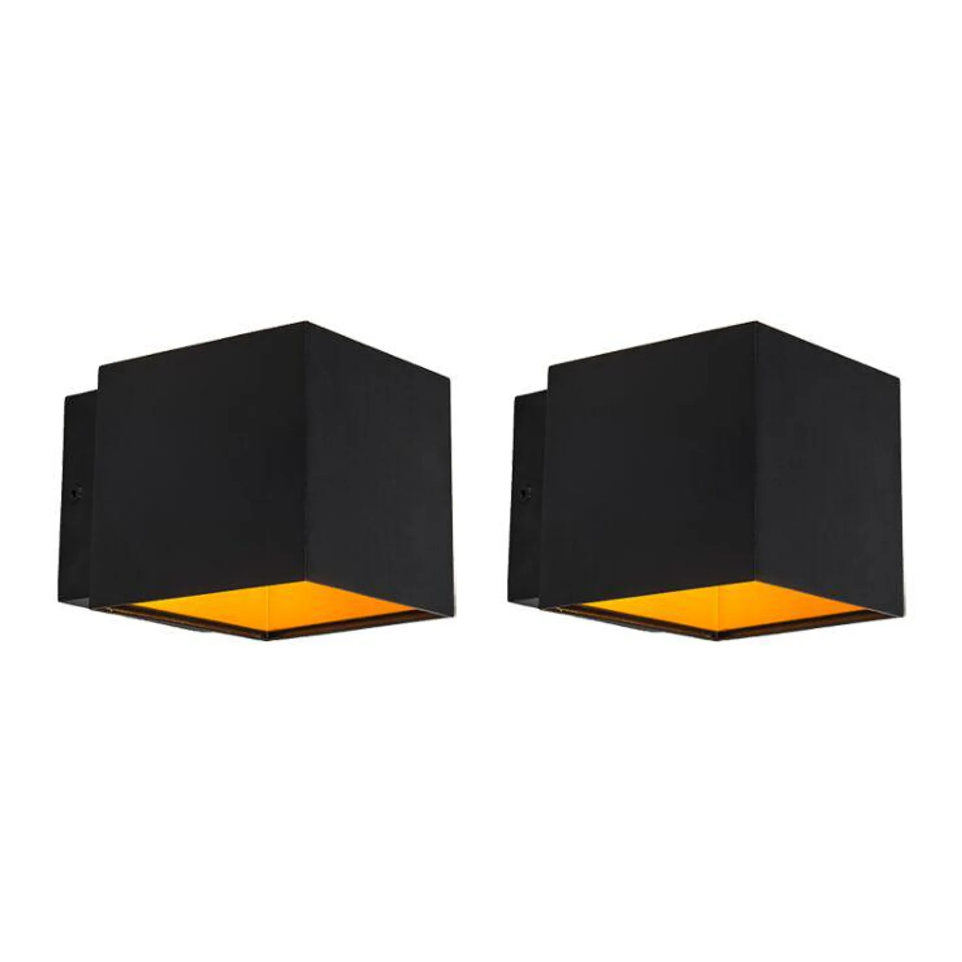Set van 2 design wandlampen zwart/goud incl. LED - Caja