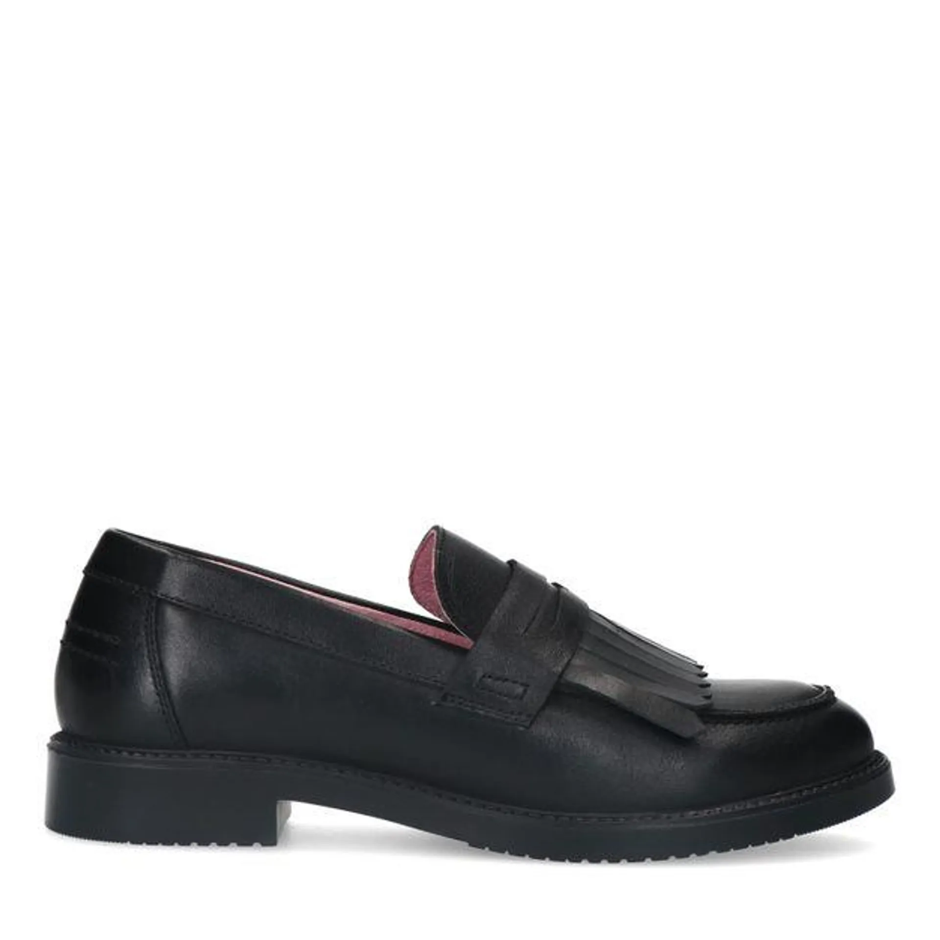 Zwarte leren loafers met franjes