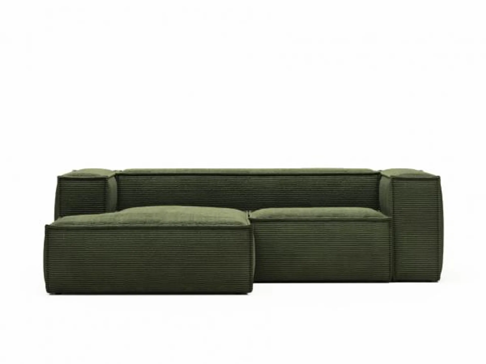 KAVE HOME 2-zit met chaise longue links BLOK - Groen corduroy