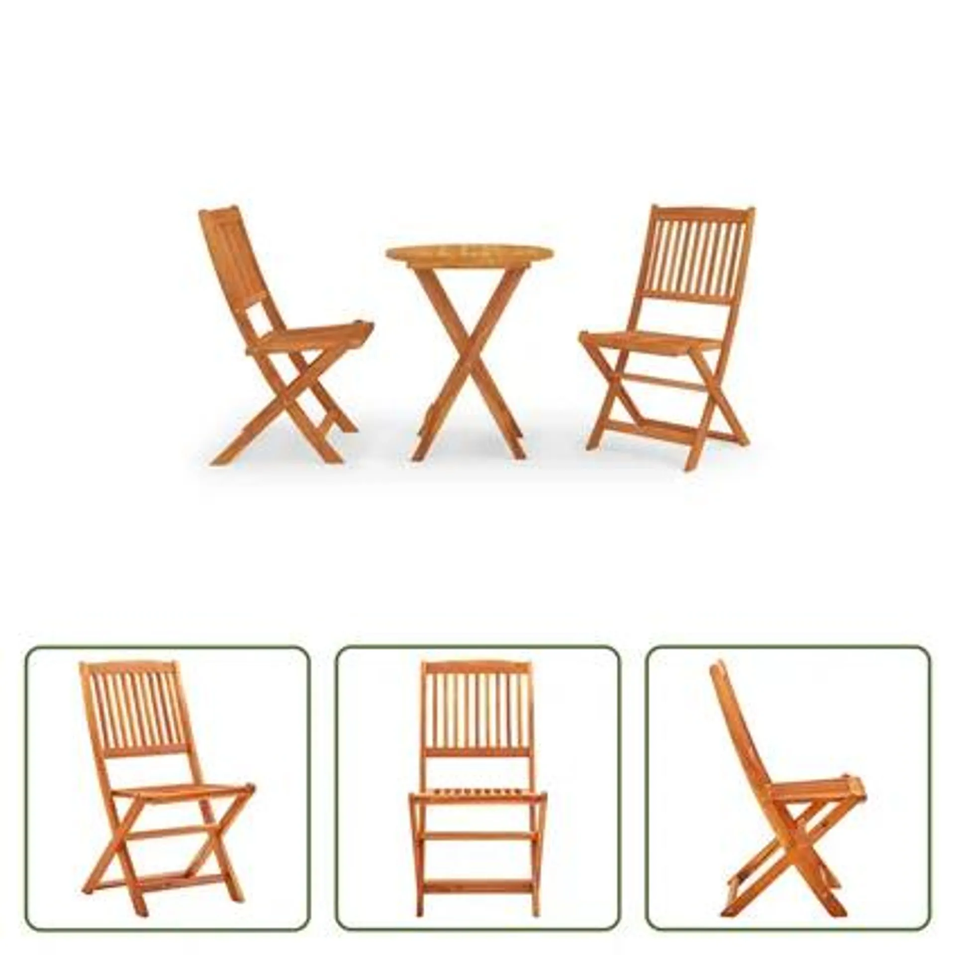 vidaXL Mobilier à dîner d'extérieur pliable 3 pcs Bois d'eucalyptus