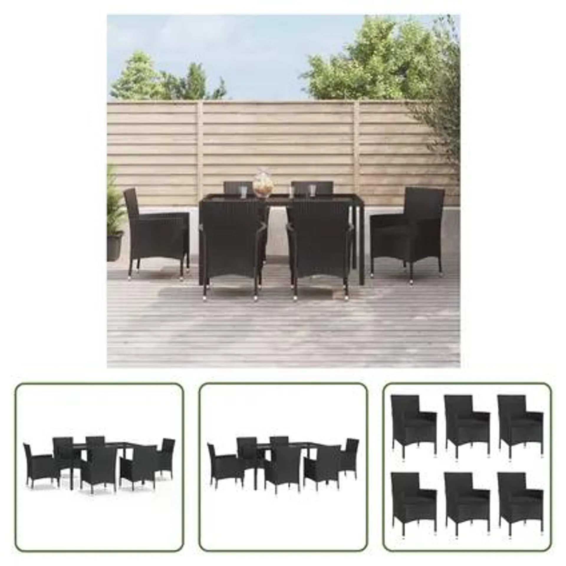 vidaXL Ensemble à manger de jardin coussins 7pcs Noir Résine tressée